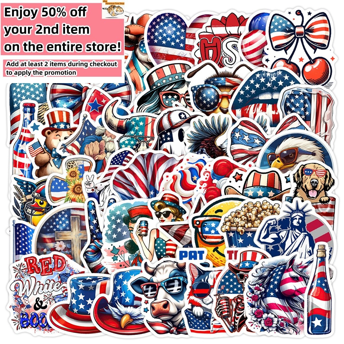 50pcs Waterproof Vinyl Stickers Independence Day 4th Of July Holiday Window Auto