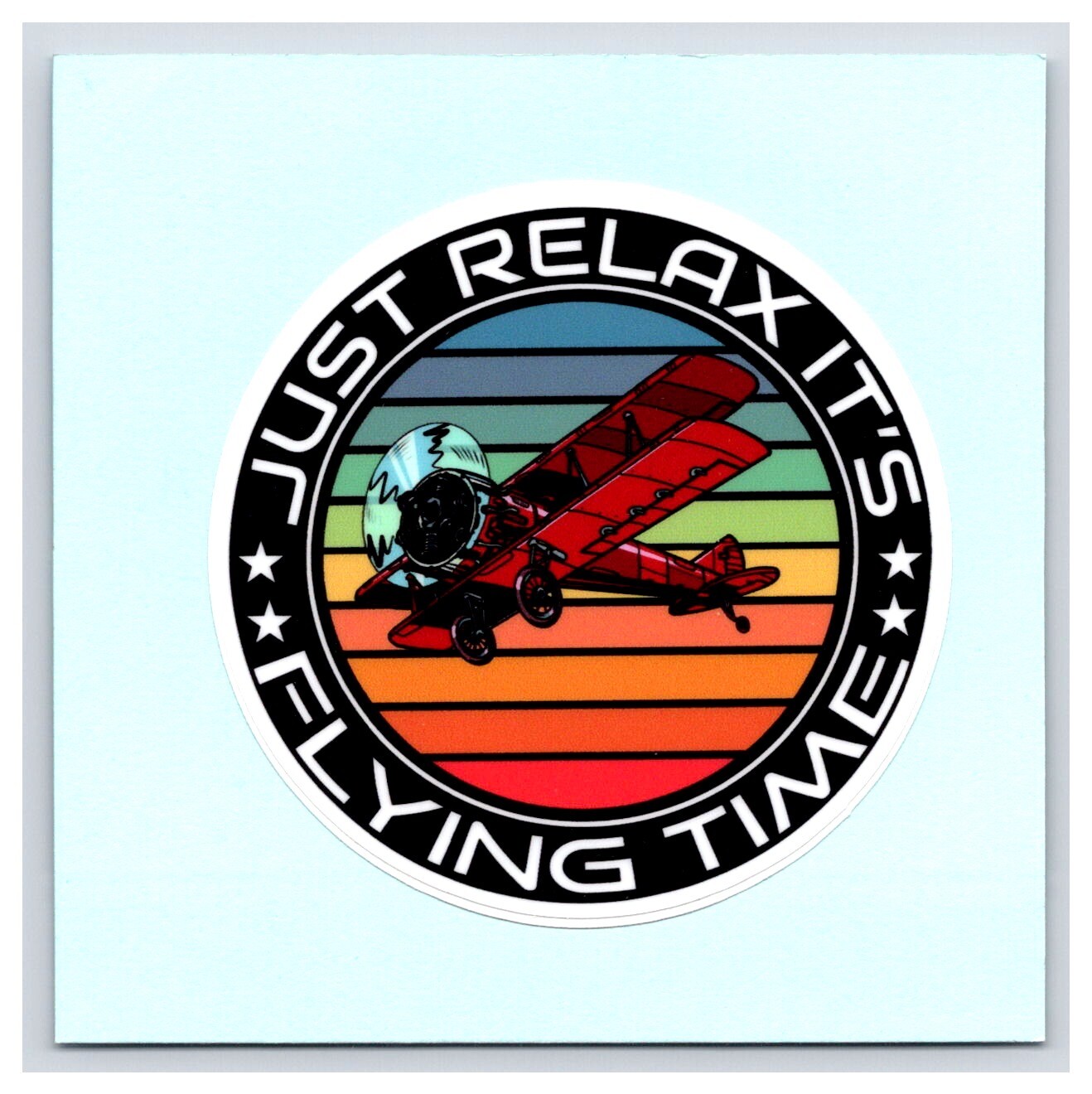 Sticker: Aviation – Just Relax It's Flying Time – Biplane – Round