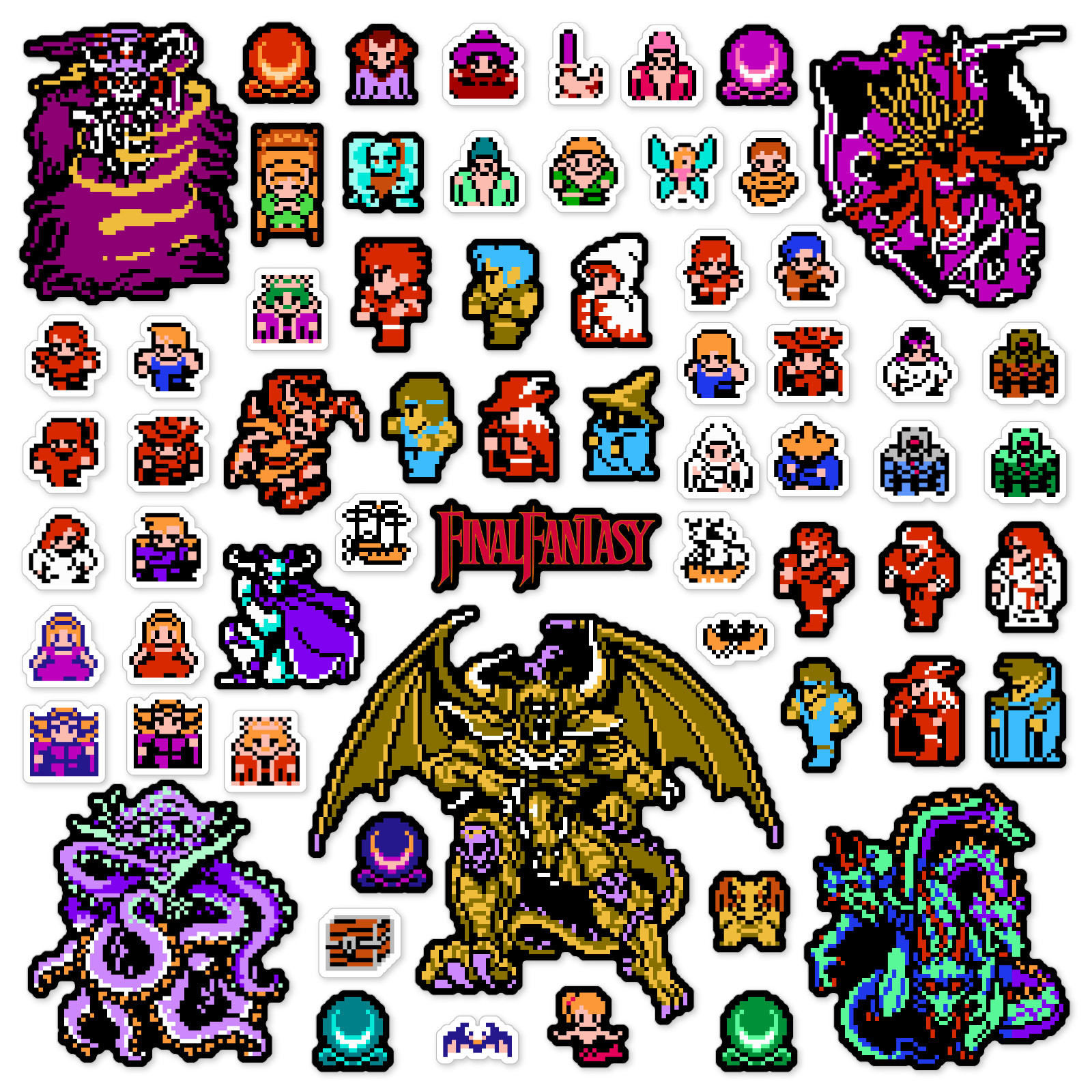 Final Fantasy 1 Stickers Nintendo NES Pixel Art 64 Sticker Pack