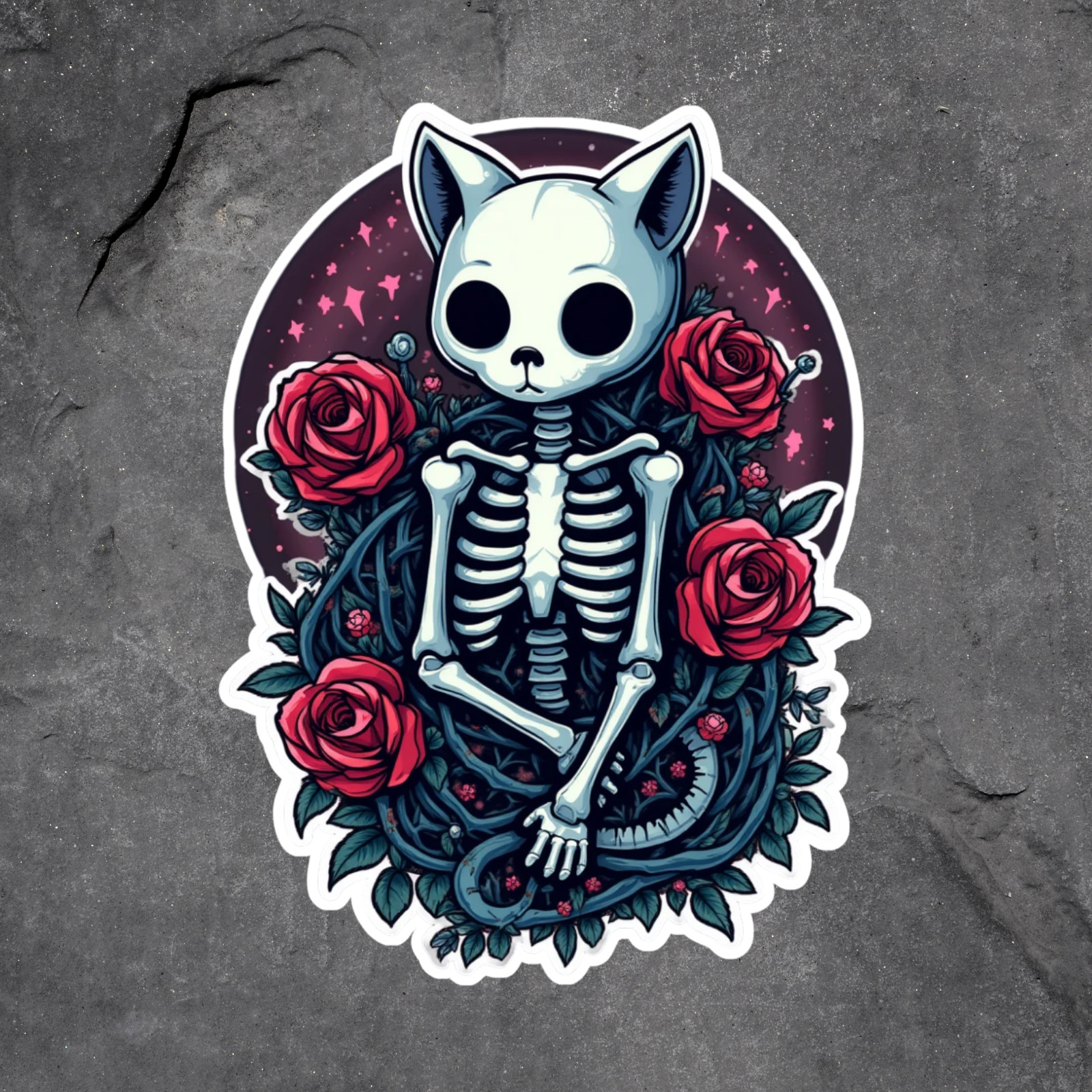 Cat sticker vinyl decal skeleton roses gothic creepy horror laptop notebook gift
