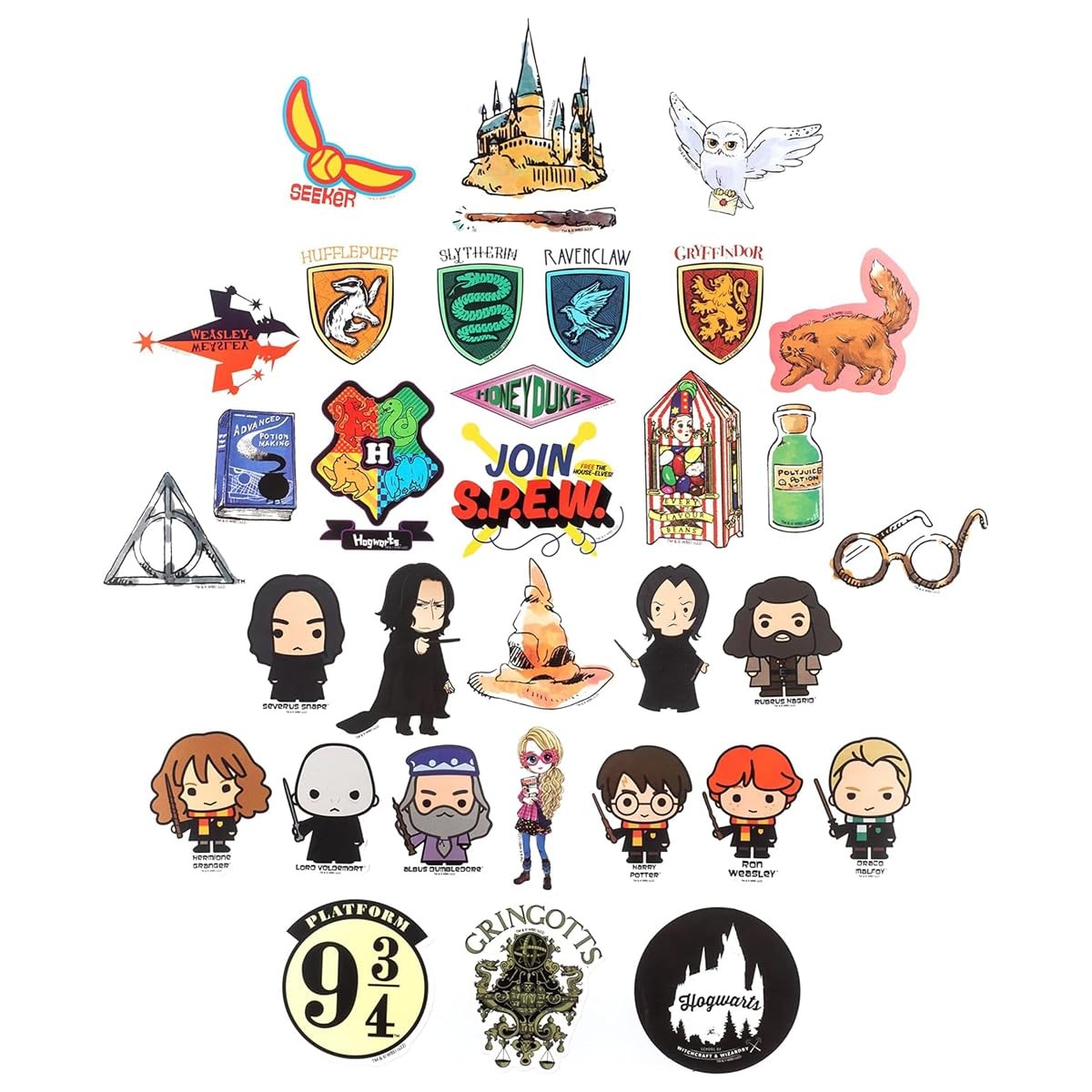 Conquest Journals Harry Potter Variety Vinyl Decals, Set 60 pack, White