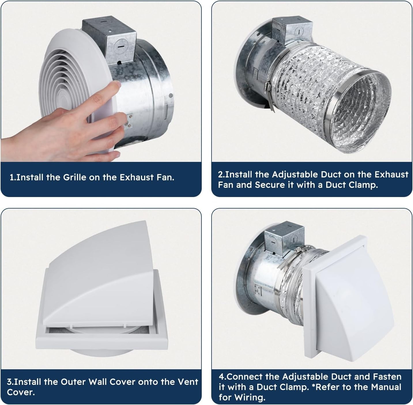 512M 6" Through Wall Exhaust Fan 80CFM 4.0 Sones Bathroom Kitchen Vent