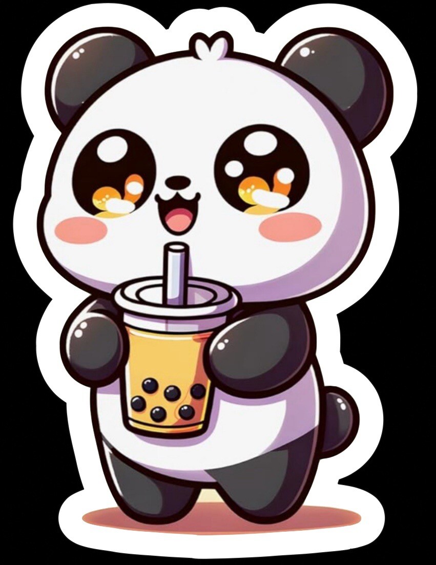 Kawaii Cute Panda Boba, Bubble Tea Drink Adorable Glossy Vinyl sticker, Decal