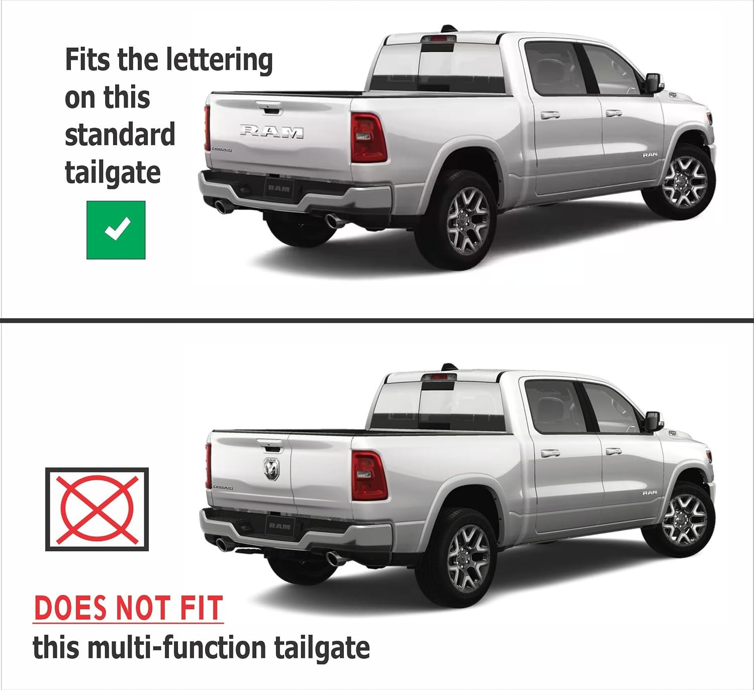 Ram 1500 Tailgate Emblem Overlay Decal Sticker Gloss Black 2025-2026 Ram 1500