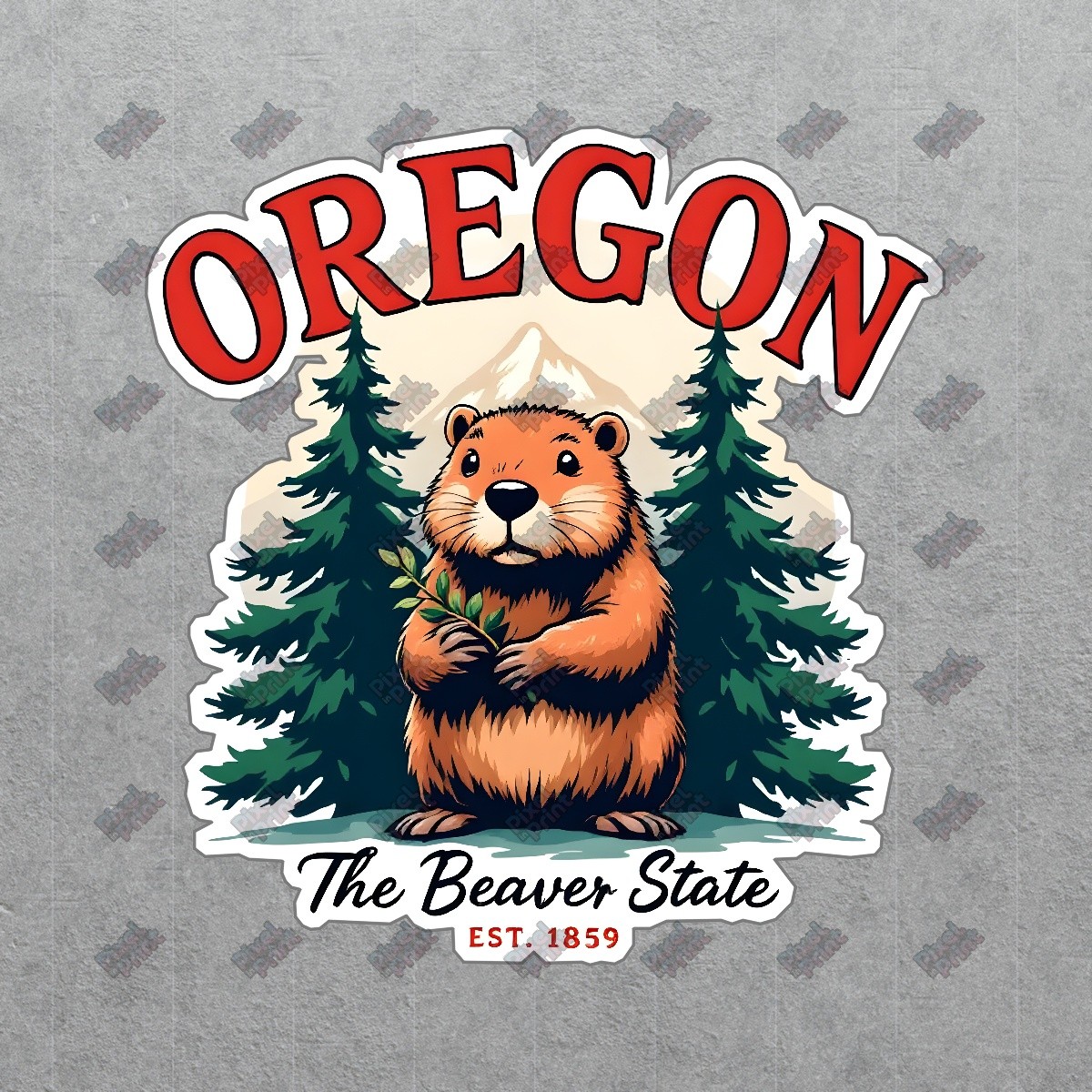 Oregon Beaver State Vinyl Sticker Evergreen Tree & Beaver Design #9154