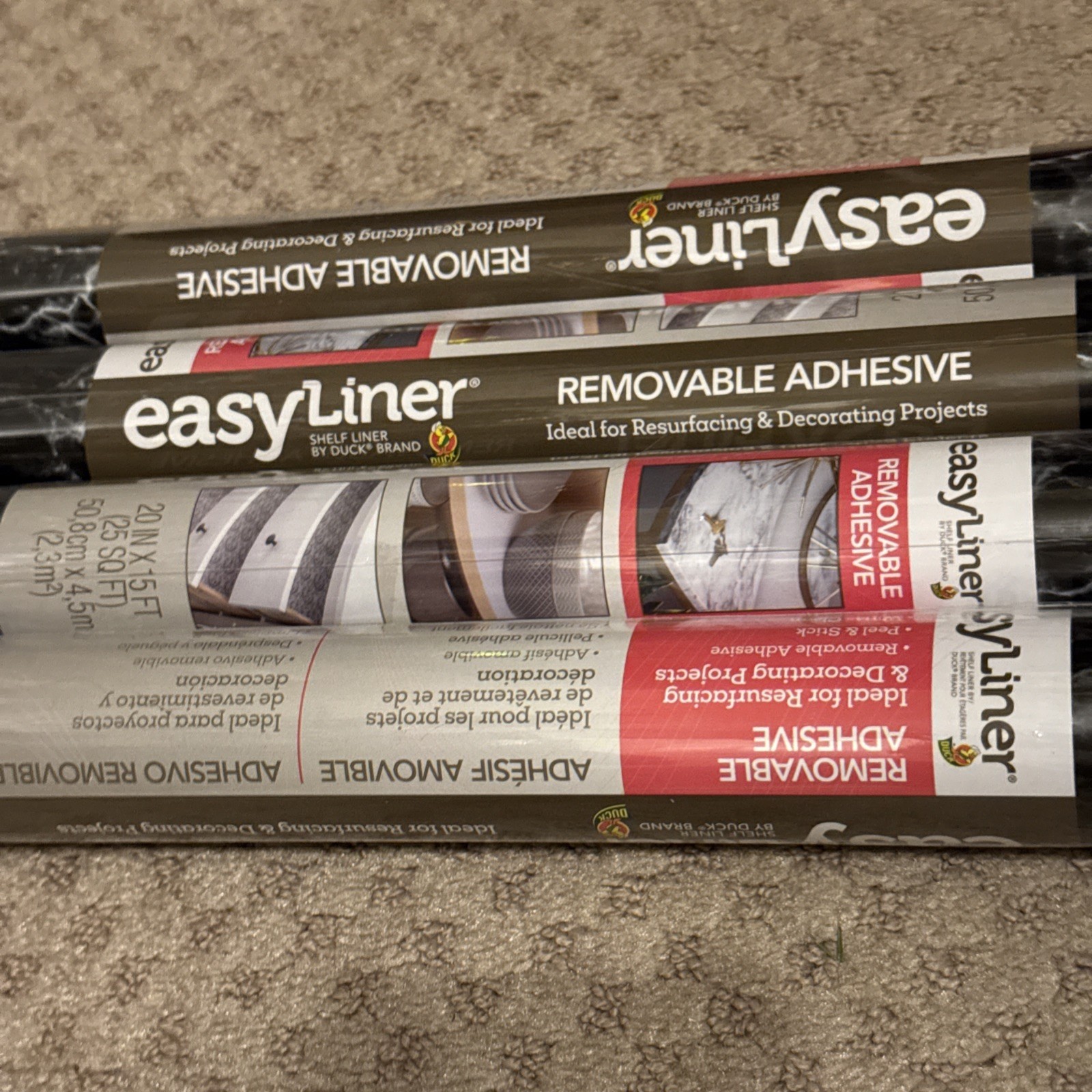 4 Rolls NEW DUCK EasyLiner Removable Adhesive Shelf Liner 20" x 15' Black Marble