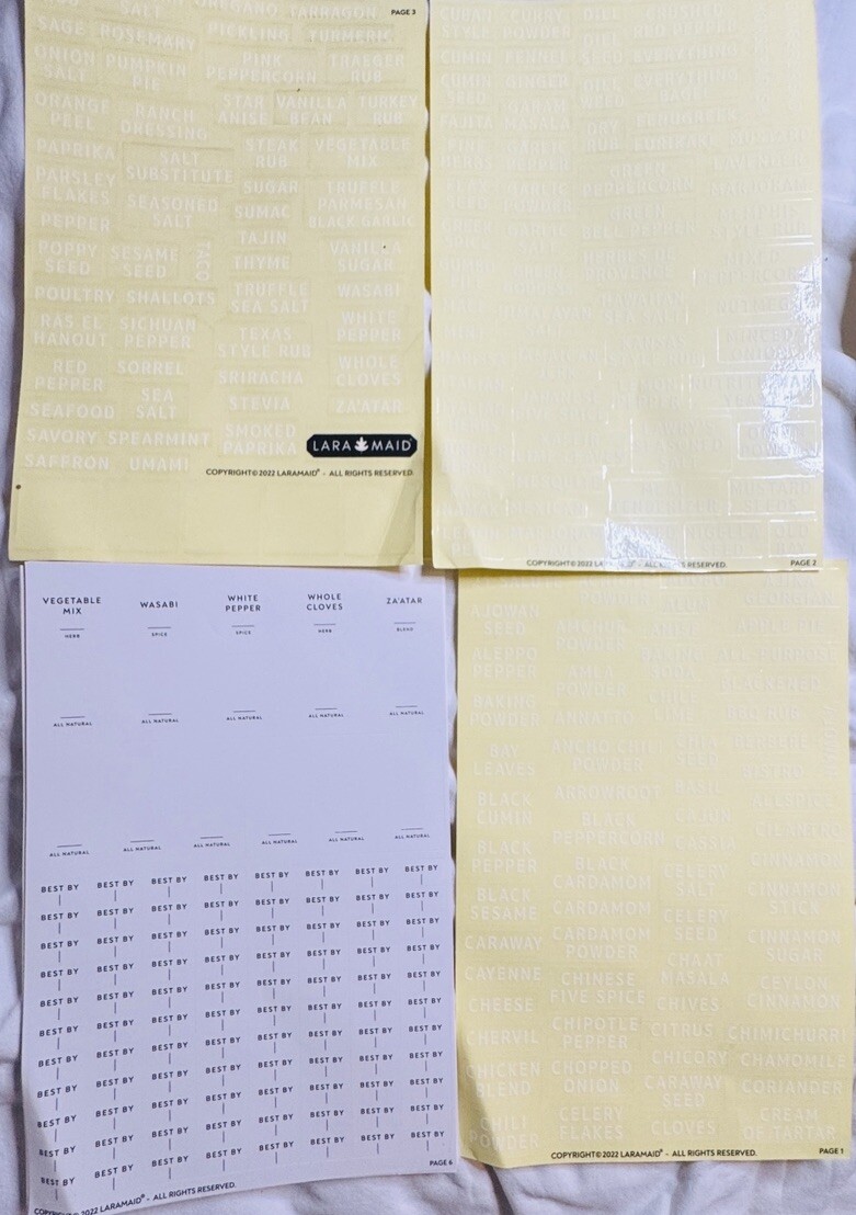 459 Minimalist Spice Jar Label Set, Black Text on White Vinyl Waterproof Labels
