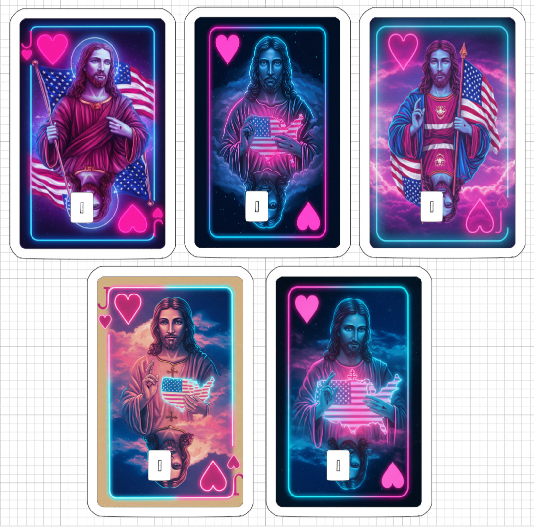 Jesus Neon Playing Card ATM Debit Credit Sticker Skin Christ God Christian USA