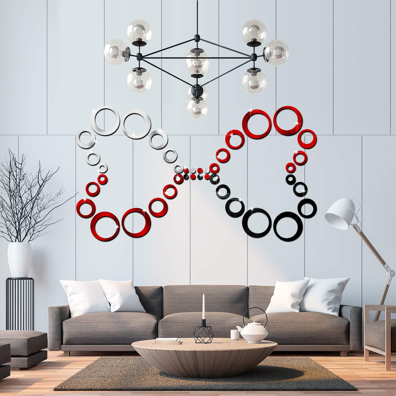 Outus 72 Pieces Wall Stickers Decor Acrylic Circle Mirror Clear,silver