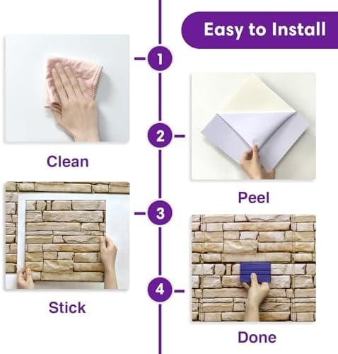 3D Faux Stone Wall Panels Peel and Stick, 10 Pcs 11.8" x 11.8", Stone-Look Te…