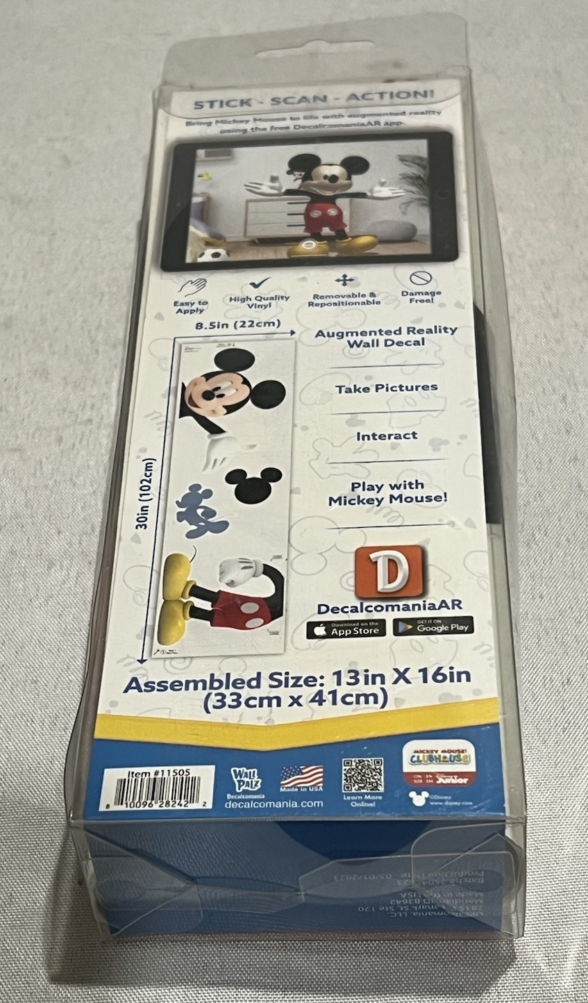 Disney Mickey Wall Decal 13×16” w/Augmented Reality Action – *FREE SHIP*