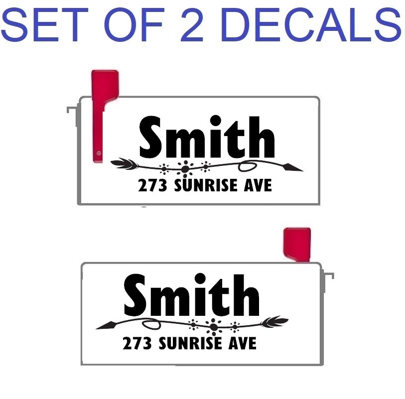 SET OF 2 CUSTOM PERSONALIZED VINYL MAILBOX NUMBERS NAME DECAL, (Model 22)