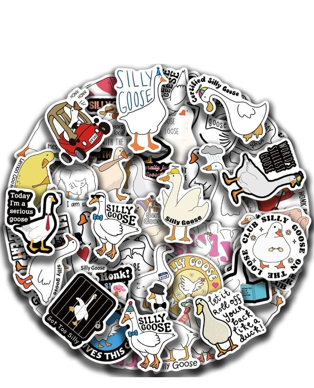 50 Pieces 2 Inch Waterproof Silly Goose Sticker Pack Vinyl Made in USA Free Ship