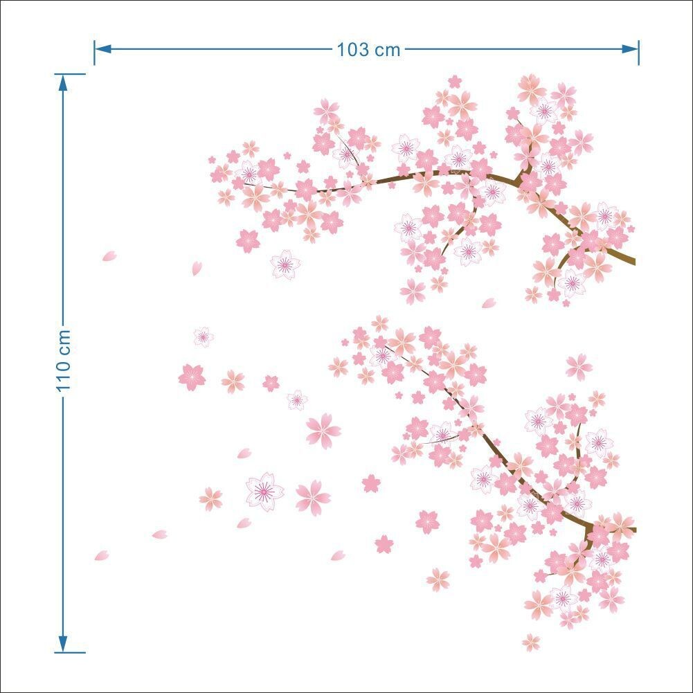 Pink Cherry Blossom Wall Stickers:DIY floral decals for a stunning sofa backdrop