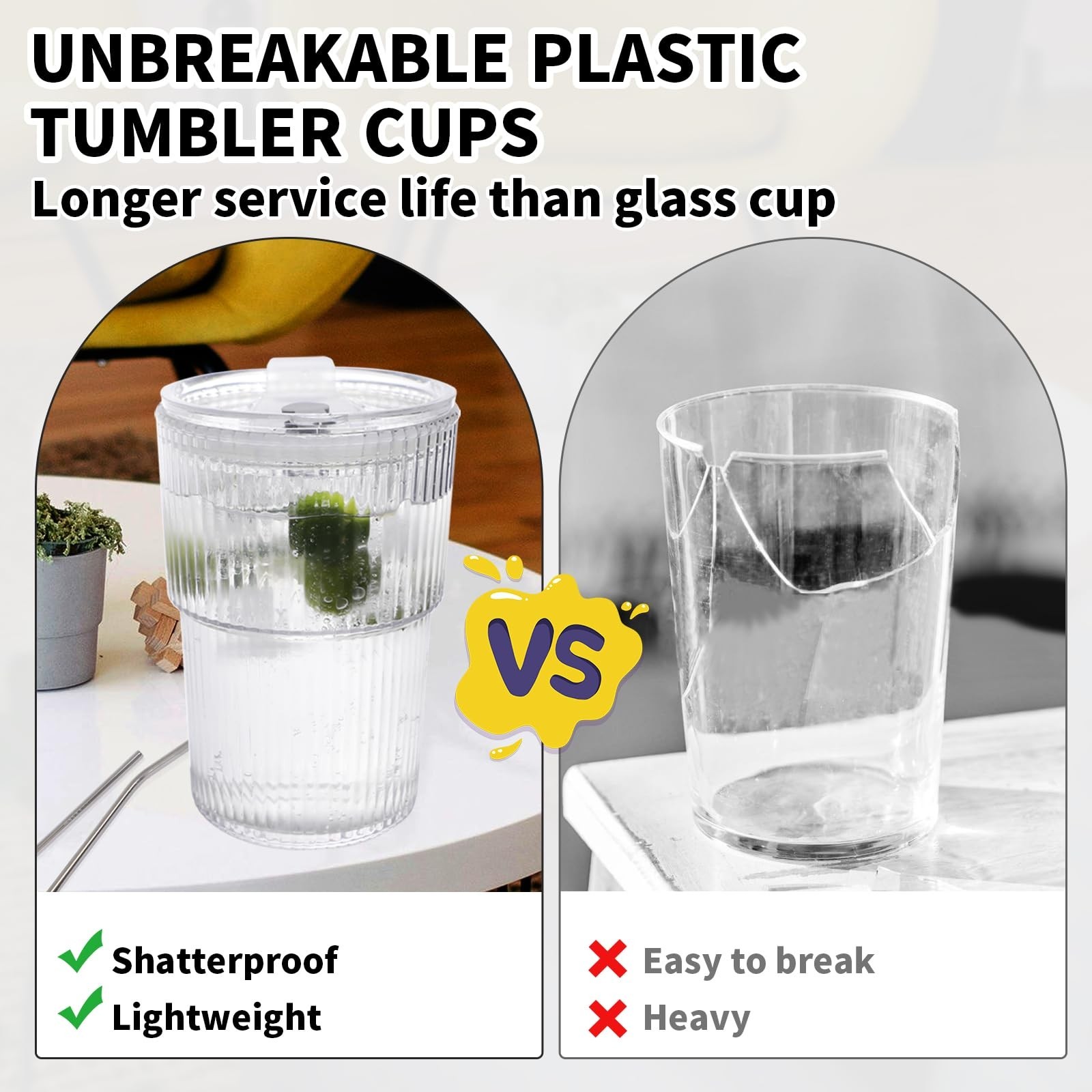 16 OZ Iced Coffee Cups with Lids and Straws Set of 4, Unbreakable Plastic Dri…