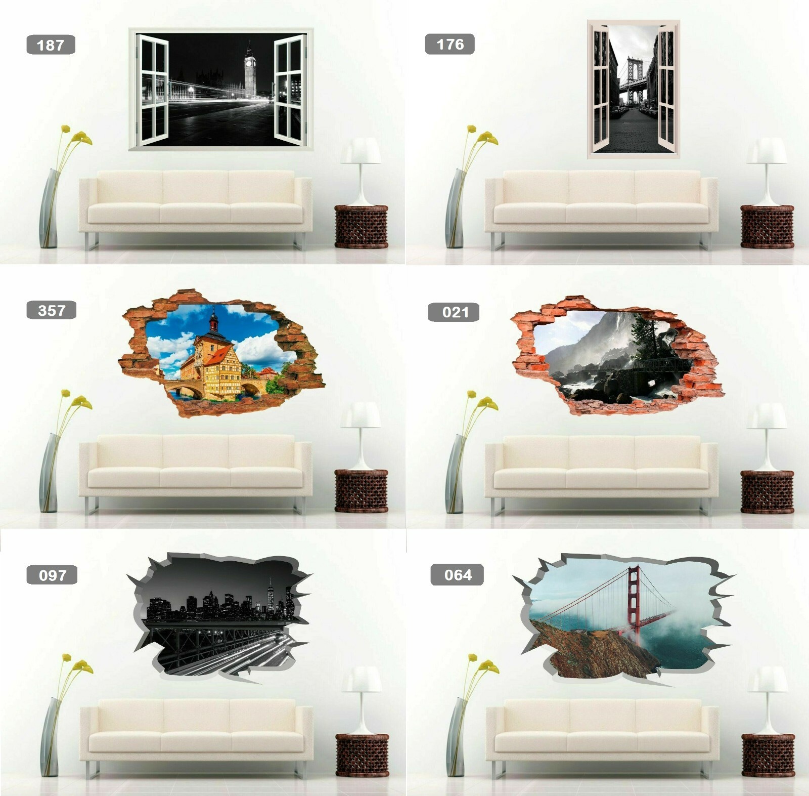 Bridge New York London Budapest California 3D Wall Sticker Vinyl Decal Art Mural