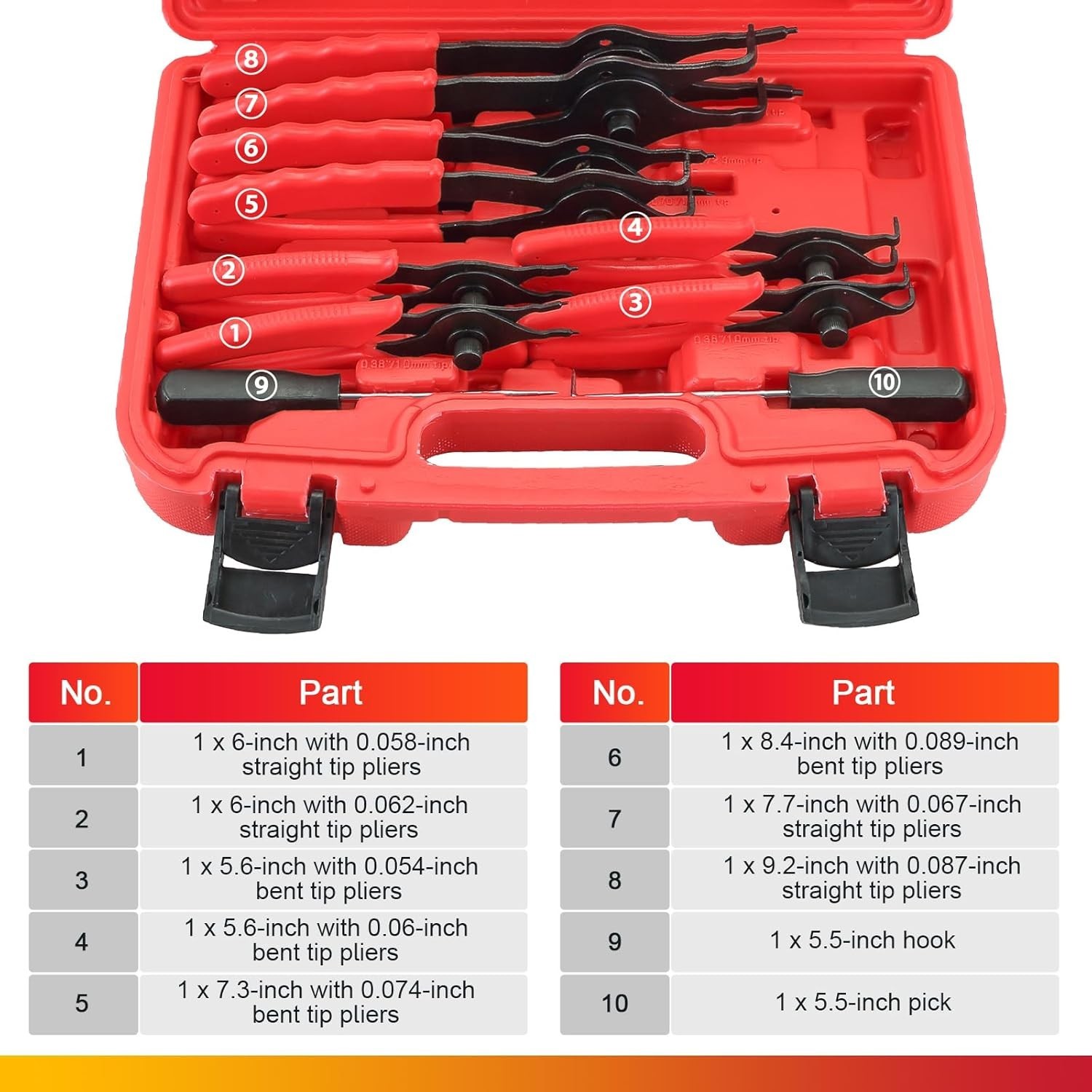 Snap Ring Plier Set 11PCS Straight & Bent Retaining Ring Pliers w/Hook & Pick He