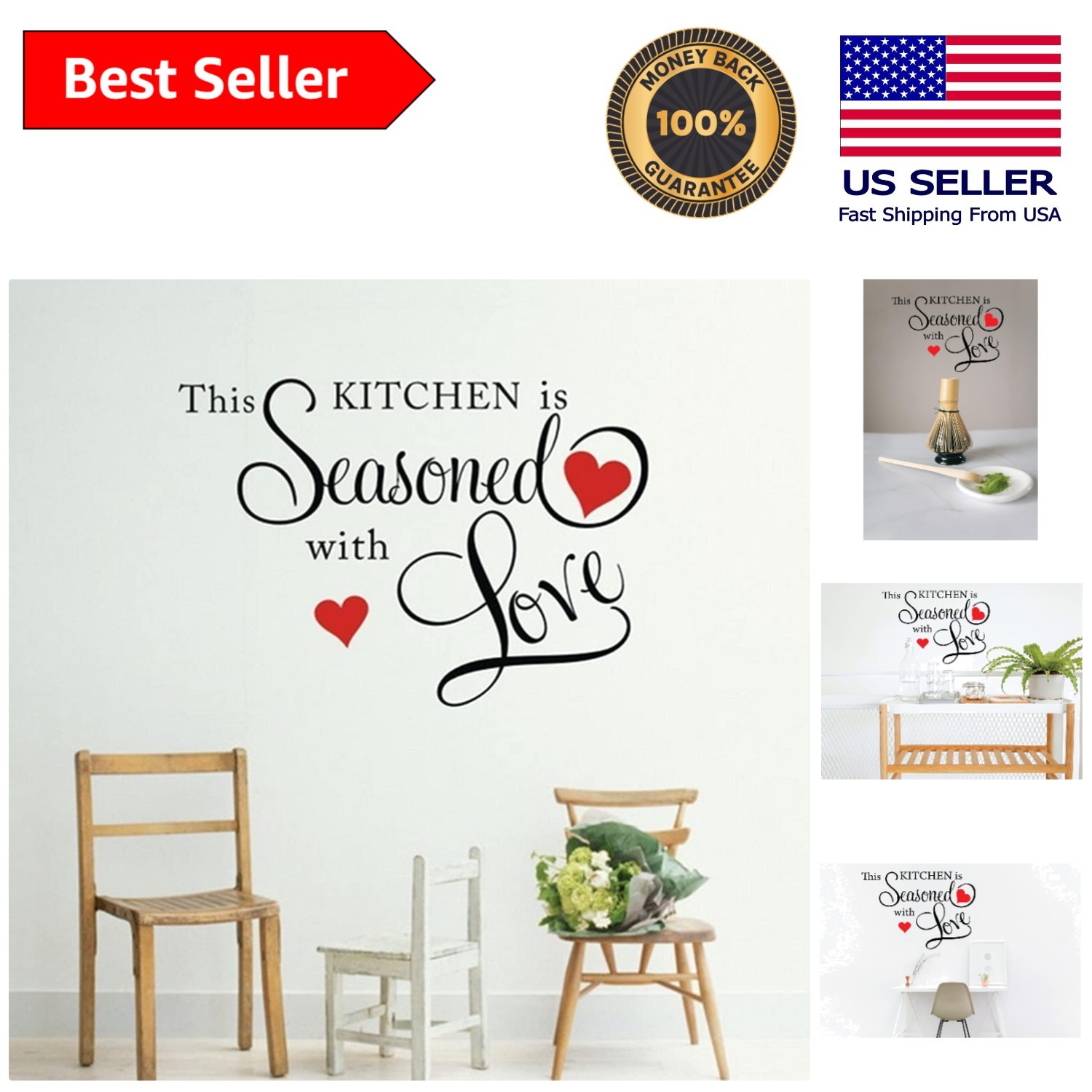 'Seasoned with Love' Irregular Wall Decal – Stylish Black Art for Your Kitchen