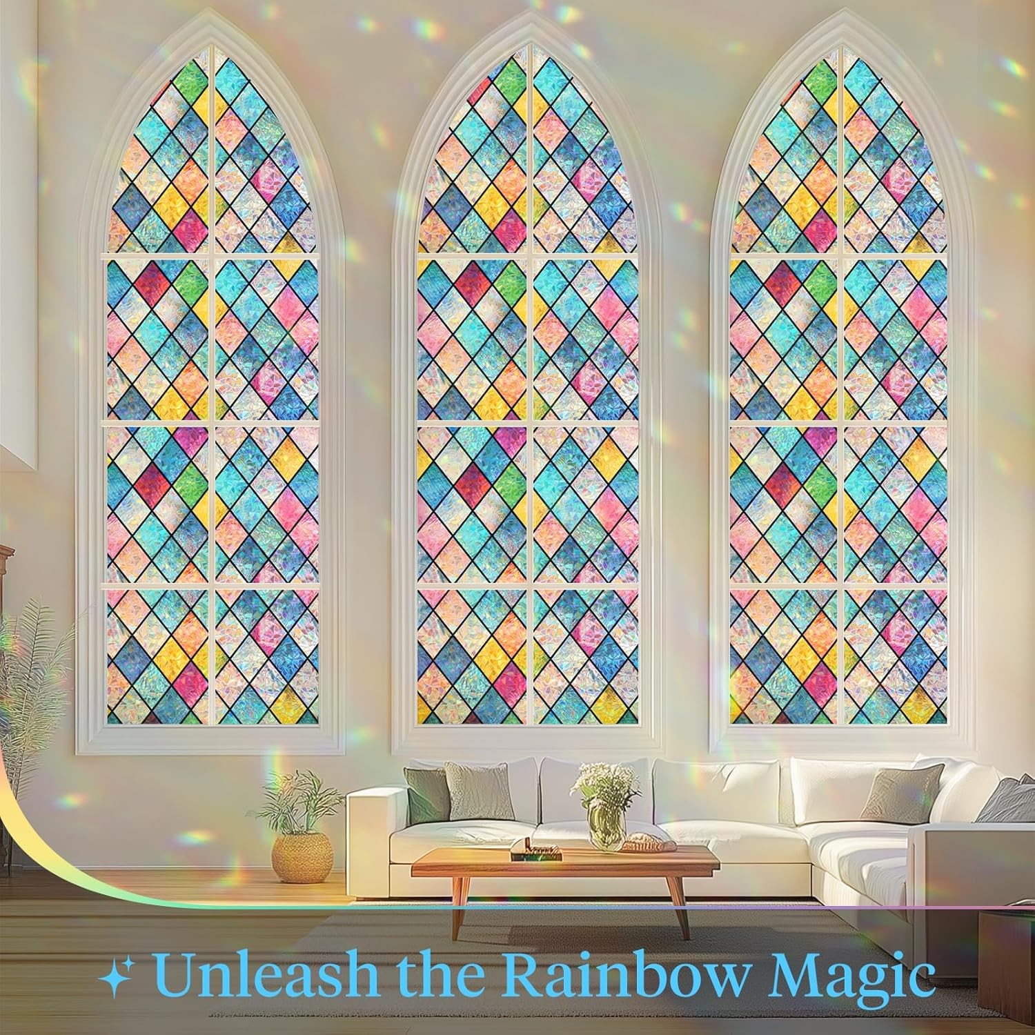 Stained Glass Window Privacy Film 17.5×78.7 Rainbow