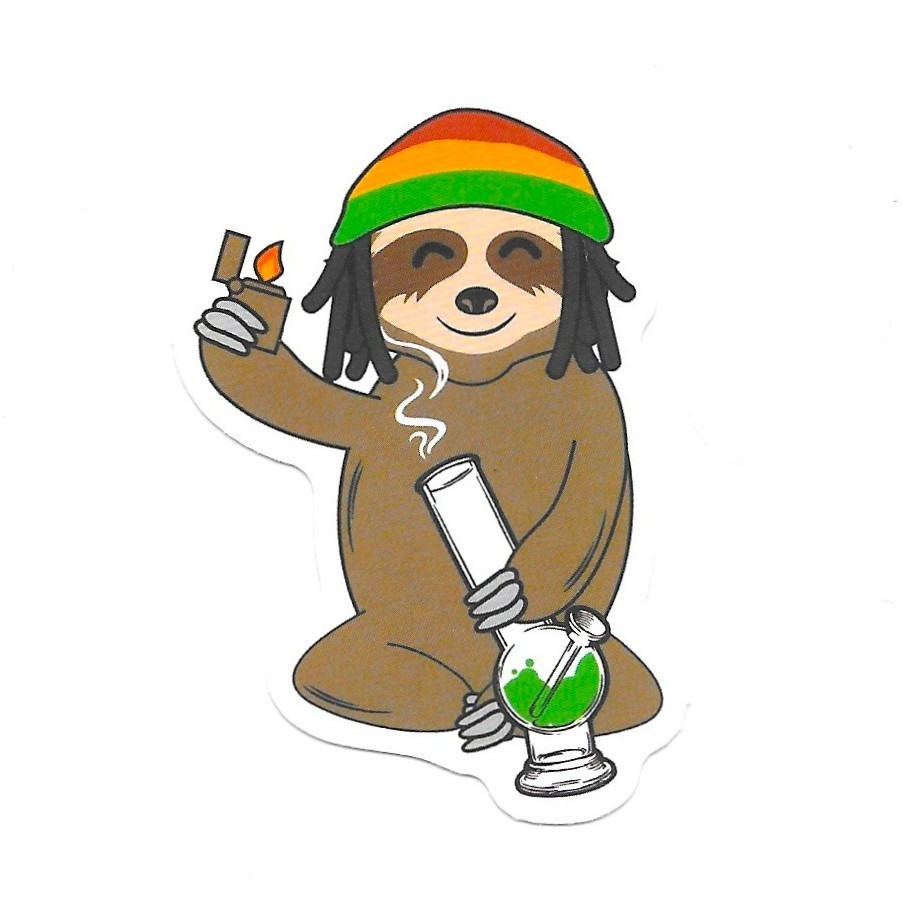 Sloth Smoking Bong Vinyl Sticker Rasta Sloth Decal Funny 420 Stoner Mascot Gift