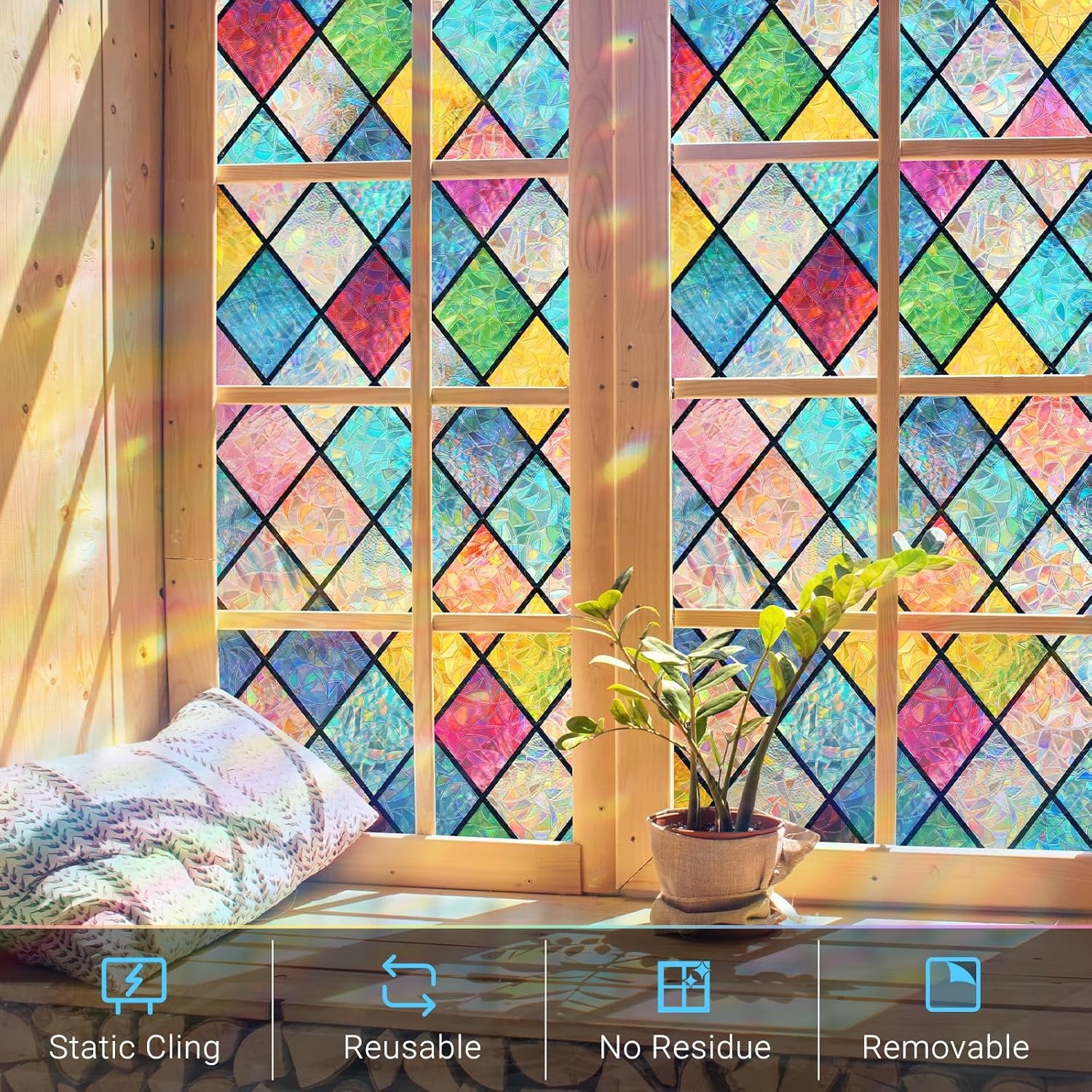 Stained Glass Window Privacy Film 17.5×78.7 Rainbow