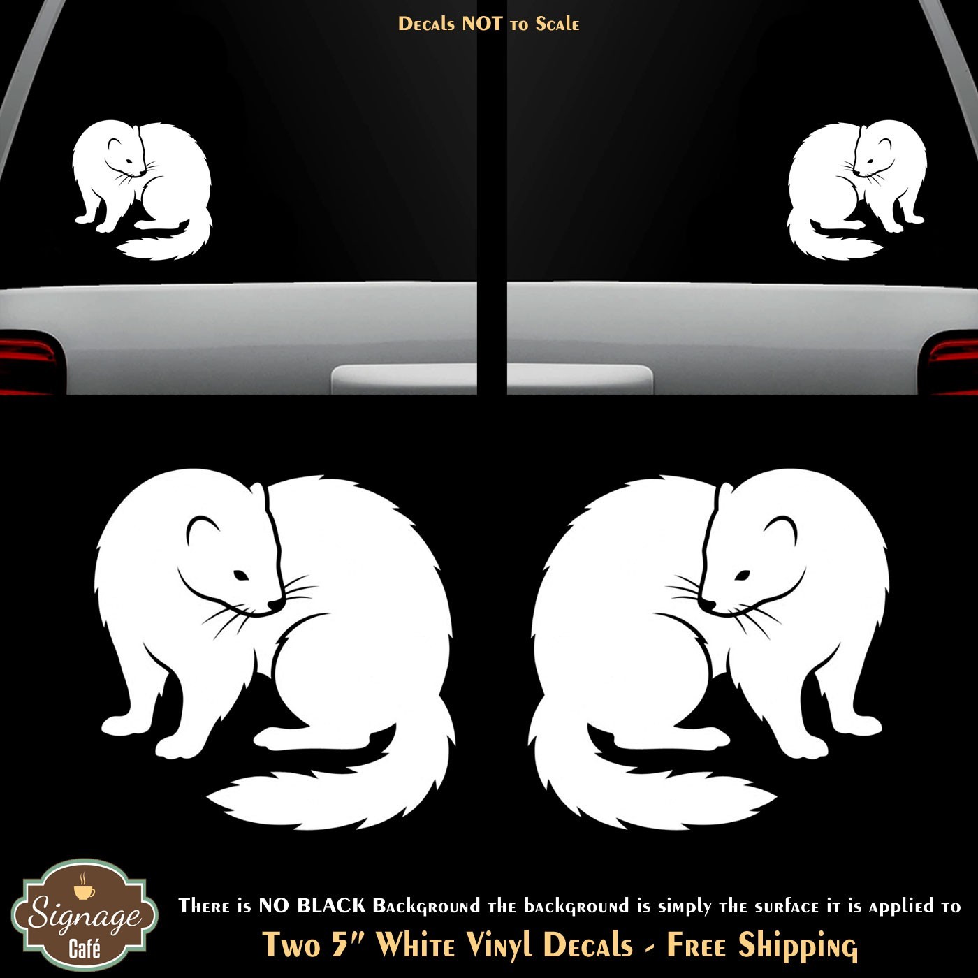 Ferret Weasel Stoat Mink Two 5" White Vinyl Decals Vehicle Any Flat Surface