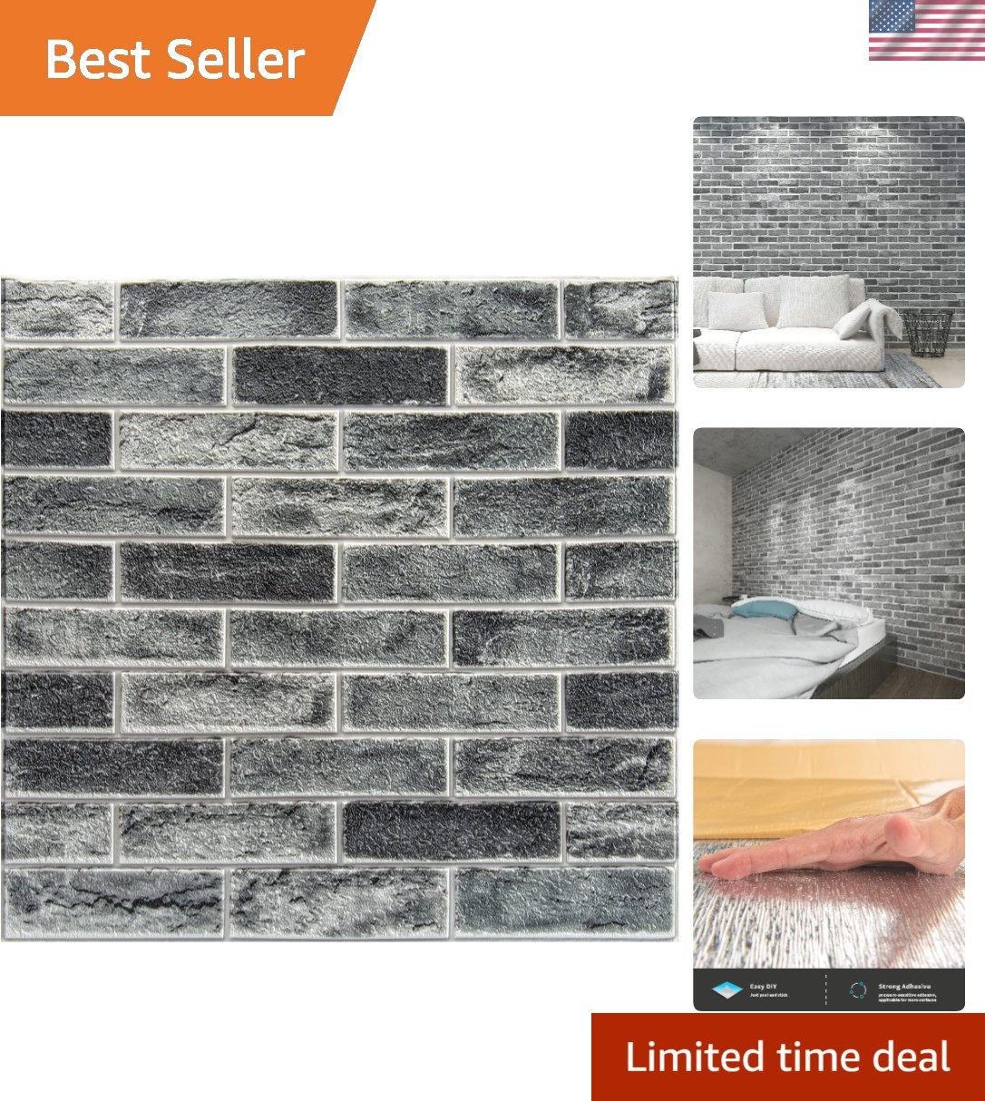 Acoustic & Anti-Collision Faux Brick 3D Panels – 10 Sheets, Easy Peel and Stick