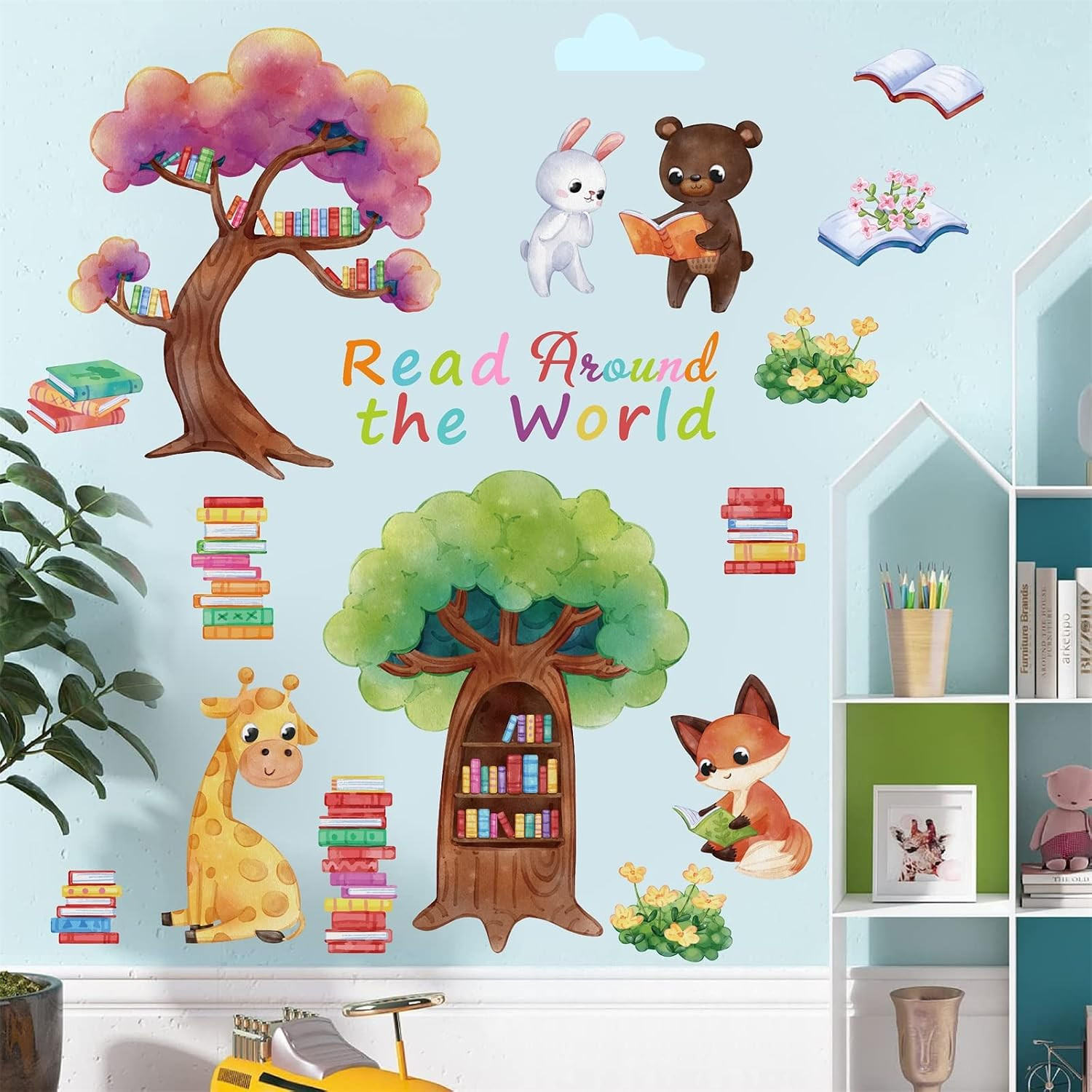 Colorful Kids Playroom Wall Decals – Staircase Door Art Sticker