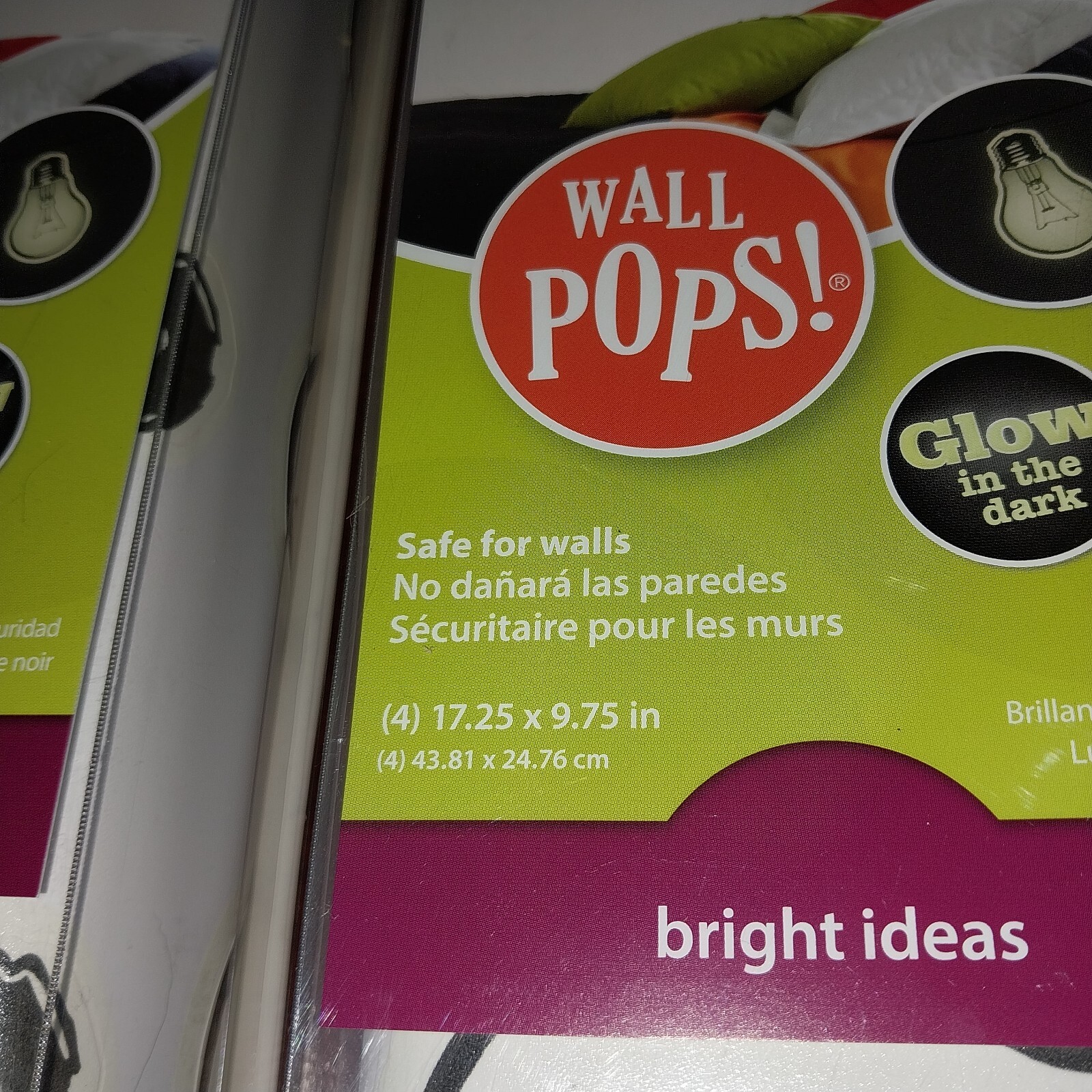 Wall Pops Bright Ideas Wall Adhesives 2 Pkg Glow In Dark 82018G Peel Stick Move