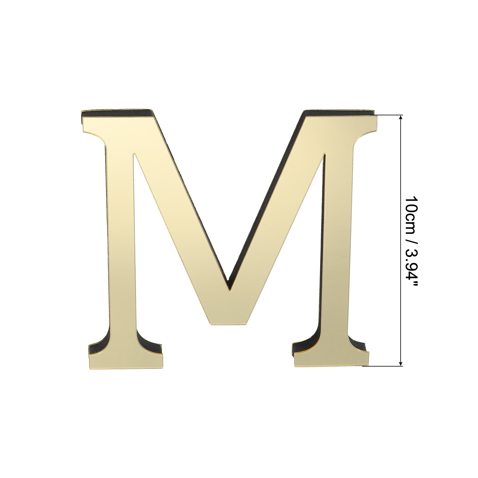 3D Acrylic Alphabet Mirror Wall Stickers Letter M Self-Adhesive Light Gold