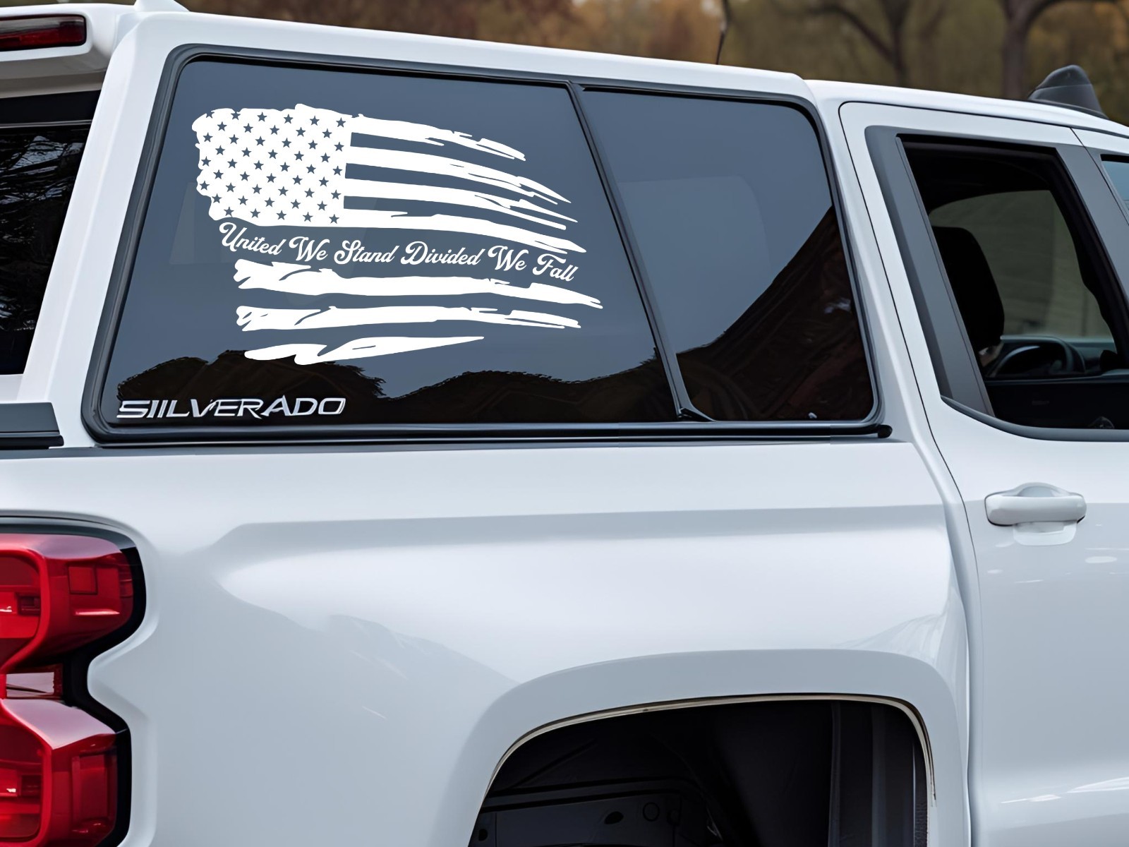 Distressed America Flag Vinyl Car Decal Sticker United We Stand Divided We Fall