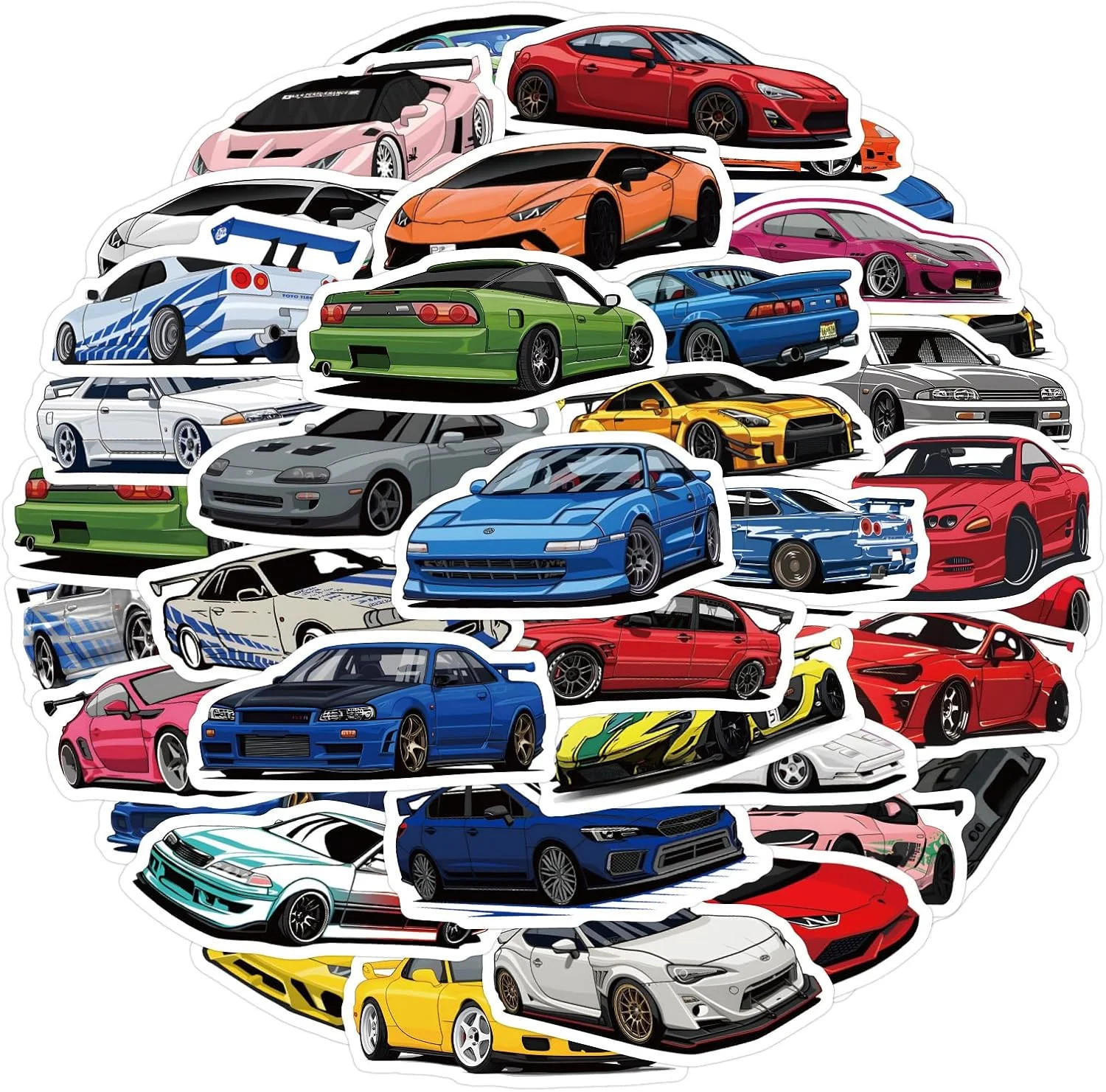 60 Pcs Sport Super Car Stickers for Teens Adult, Cute Sports Cars Sticker Waterp