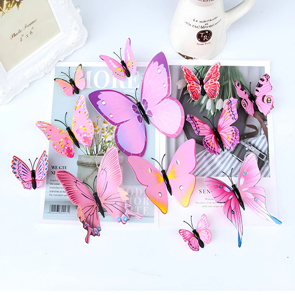 12Pcs 3D Butterfly Wall Stickers Diy Stationery Sticker Handmade Craft Supplies
