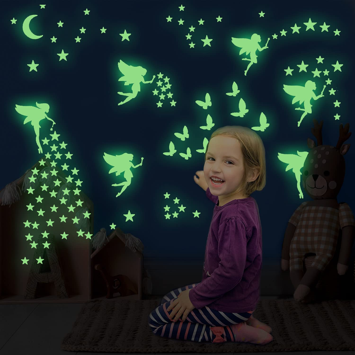 Glow in the Dark Fairy Wall Decals, Luminous Fairies Wall Stickers Bedroom Ceili