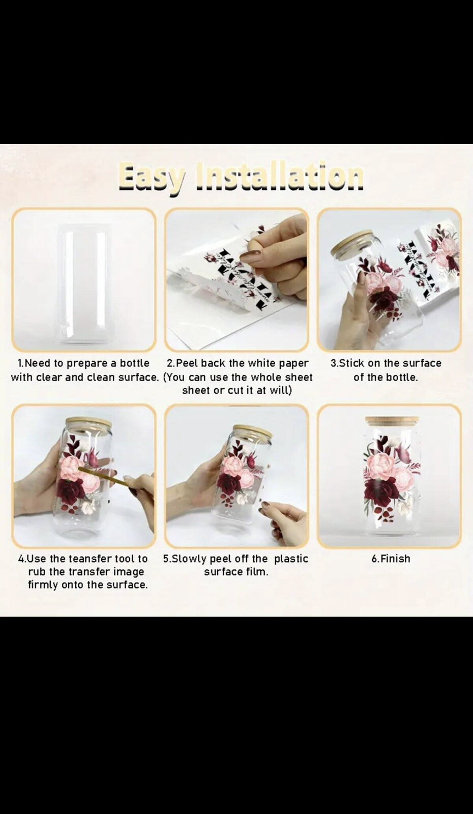 4 Flower UV Dtf Transfer Sticker Waterproof – 16OZ Glass Cup Wrap