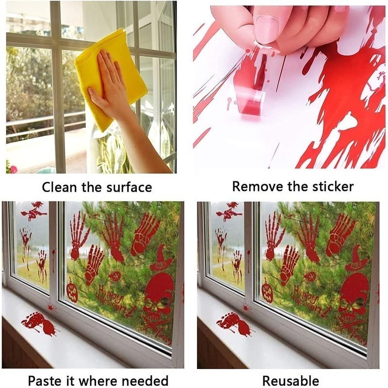 Creepy Halloween Bloody Handprint Footprint Stickers Window Wall Decorations New