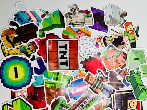 50 Pieces A Minecraft Stickers Decals Set for Kids Adults, Waterproof Pixel Mi