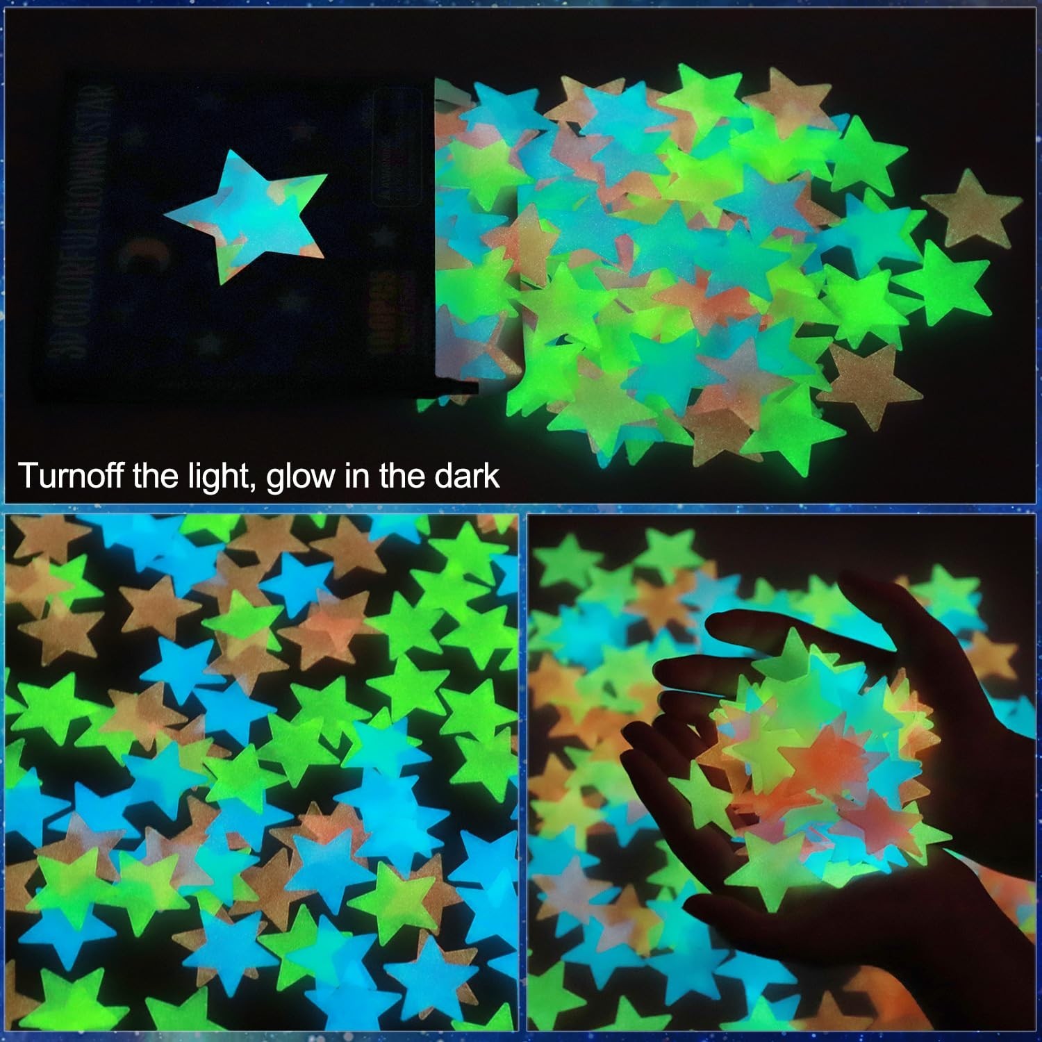 100pcs Glow in The Dark Stars Wall Stickers Ceiling Kids Room Decor Luminous Set