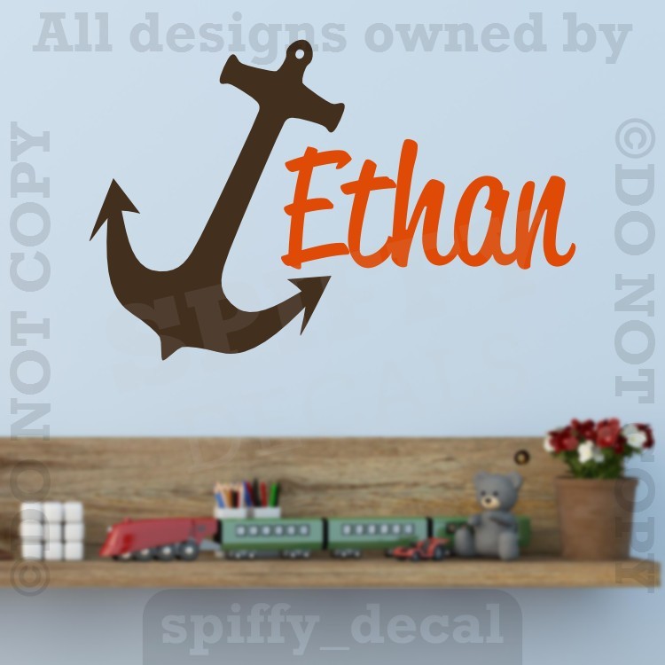 MONOGRAM Personalized Name Vinyl Wall Decal Sticker Nursery Boy Girl Boat Anchor