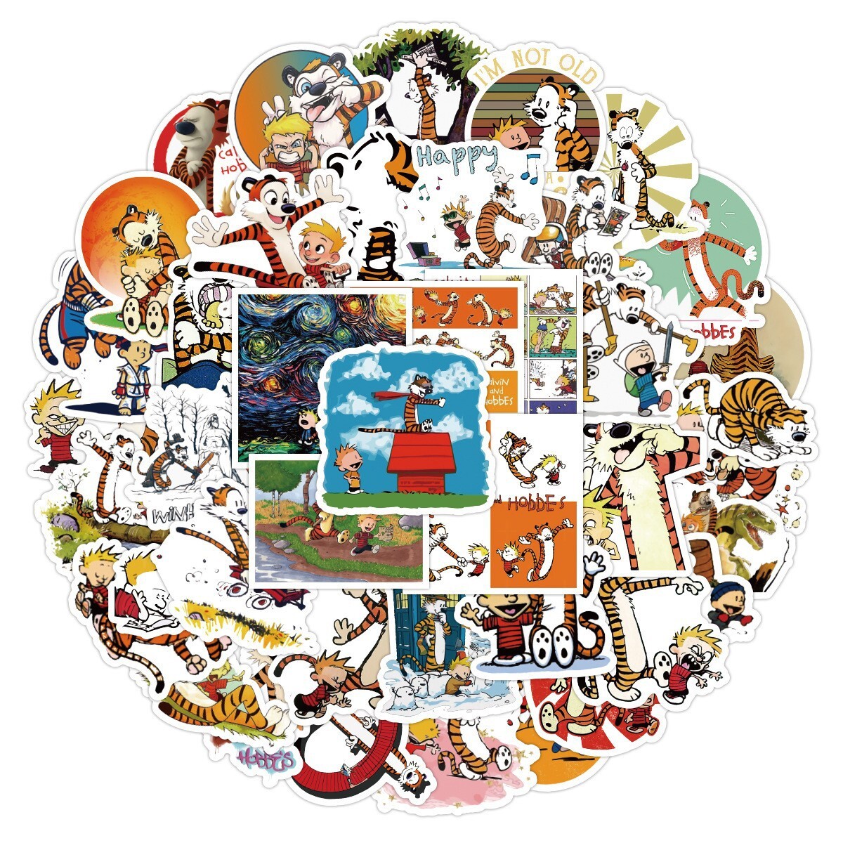 100Pcs Calvin and Hobbes Sticker for Kids Teens Girls Scrapbooking Water Bottles