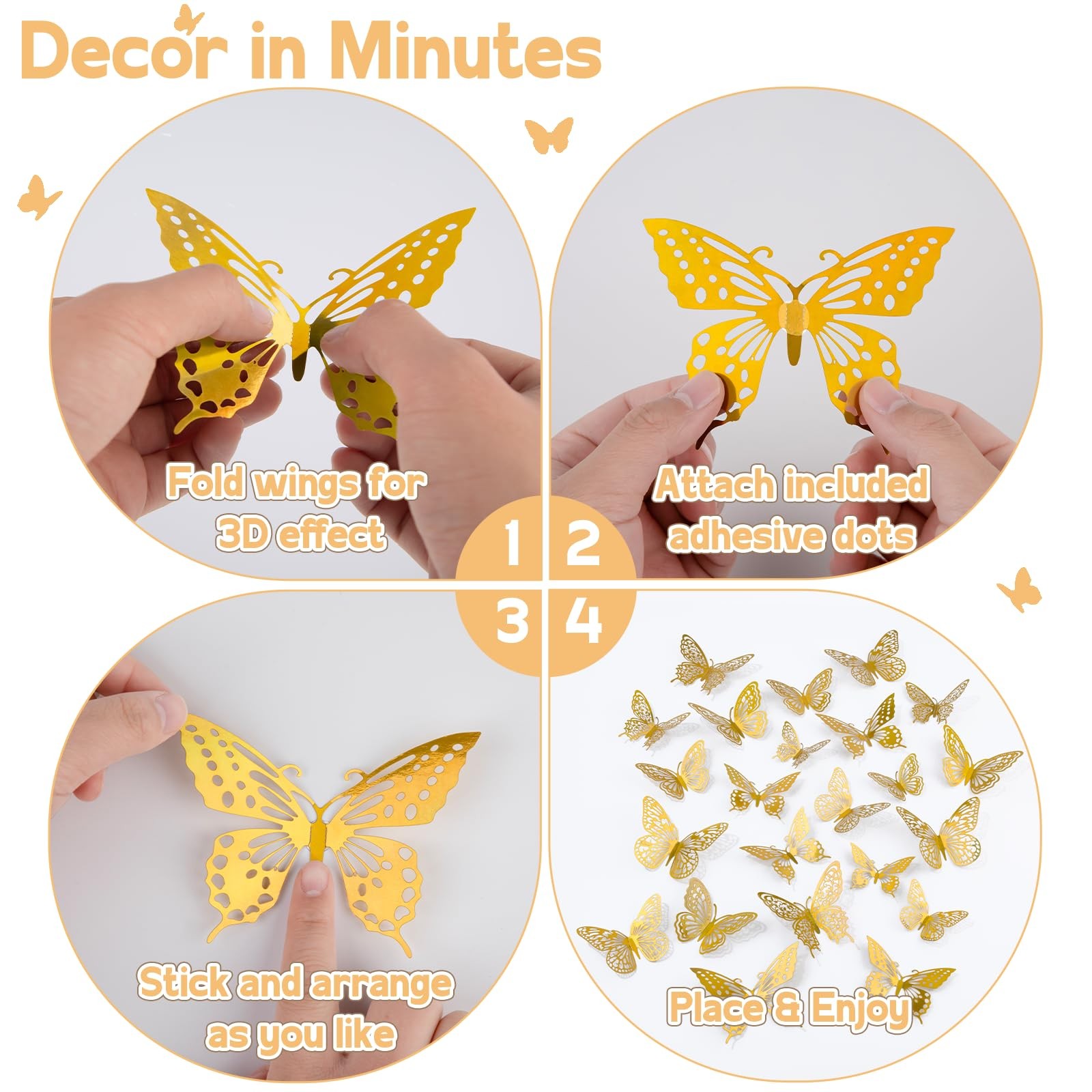 Butterfly Wall Decor, 48pcs 3D Butterfly Stickers in 3 Sizes & 4 Styles for B…