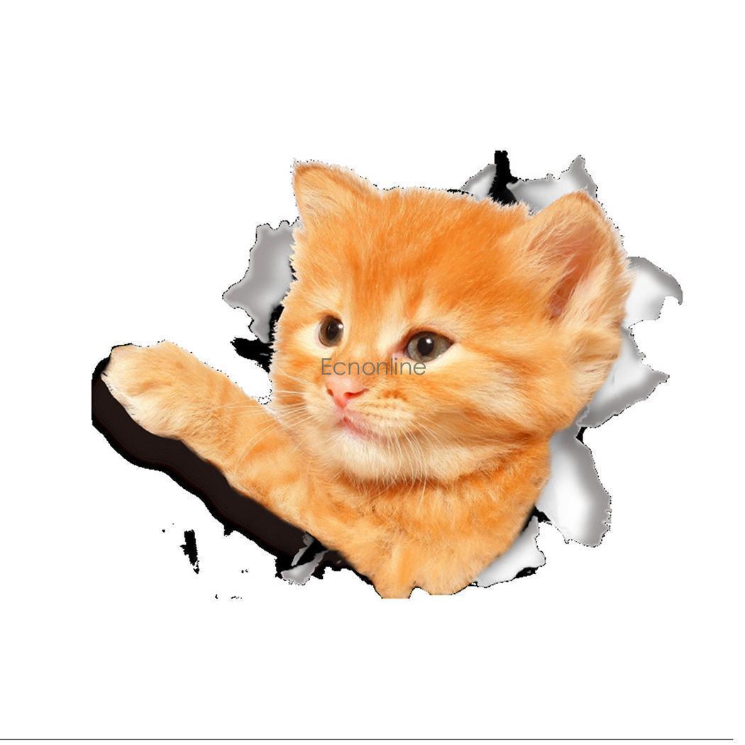 Wall/Refrigerator/Toilet Decals/Stickers-Cat Breaking Through-Gold Cat 6×8 Inch!