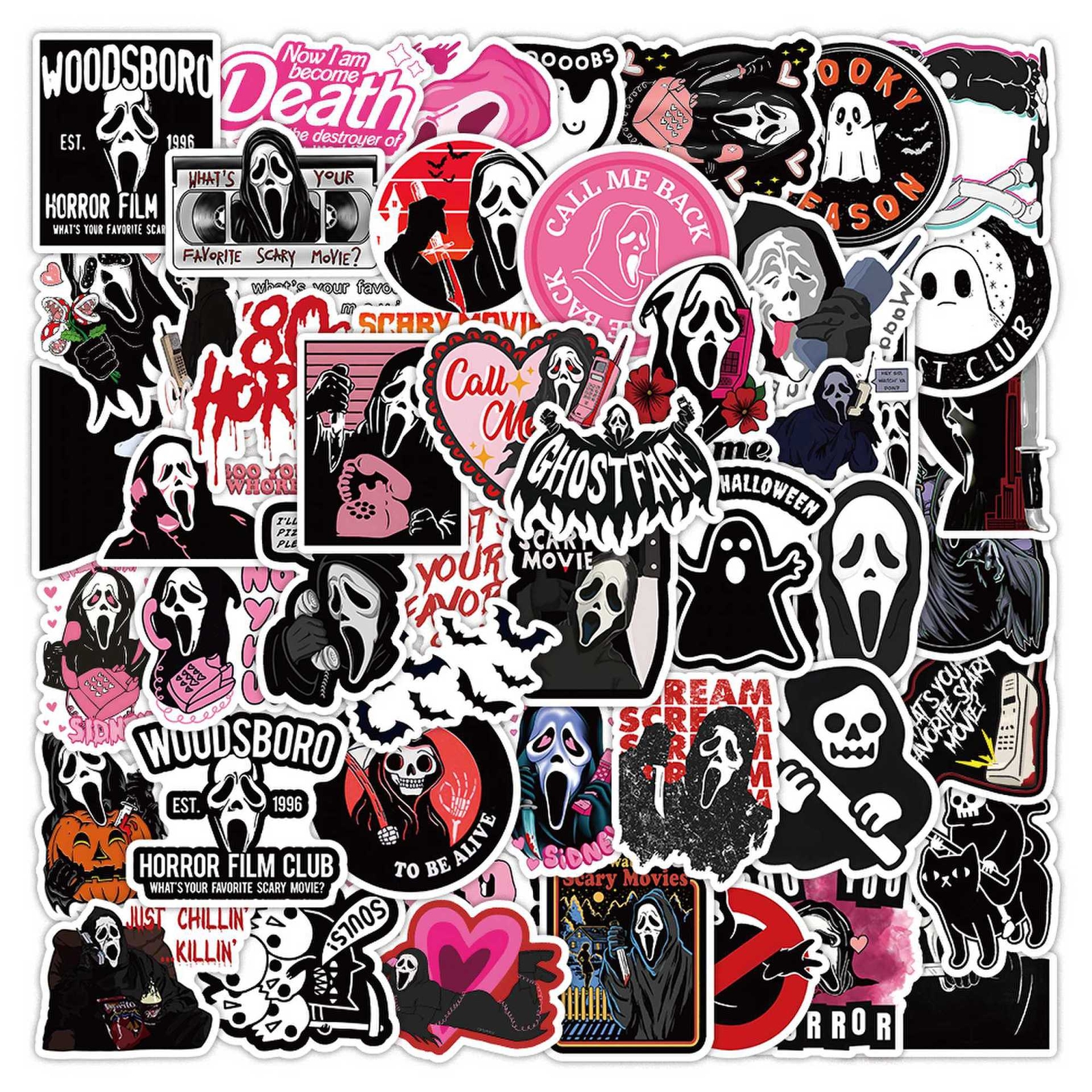 100Pcs Black Pink Gothic Skull Horror Stickers for Kids Water Bottle Waterproof