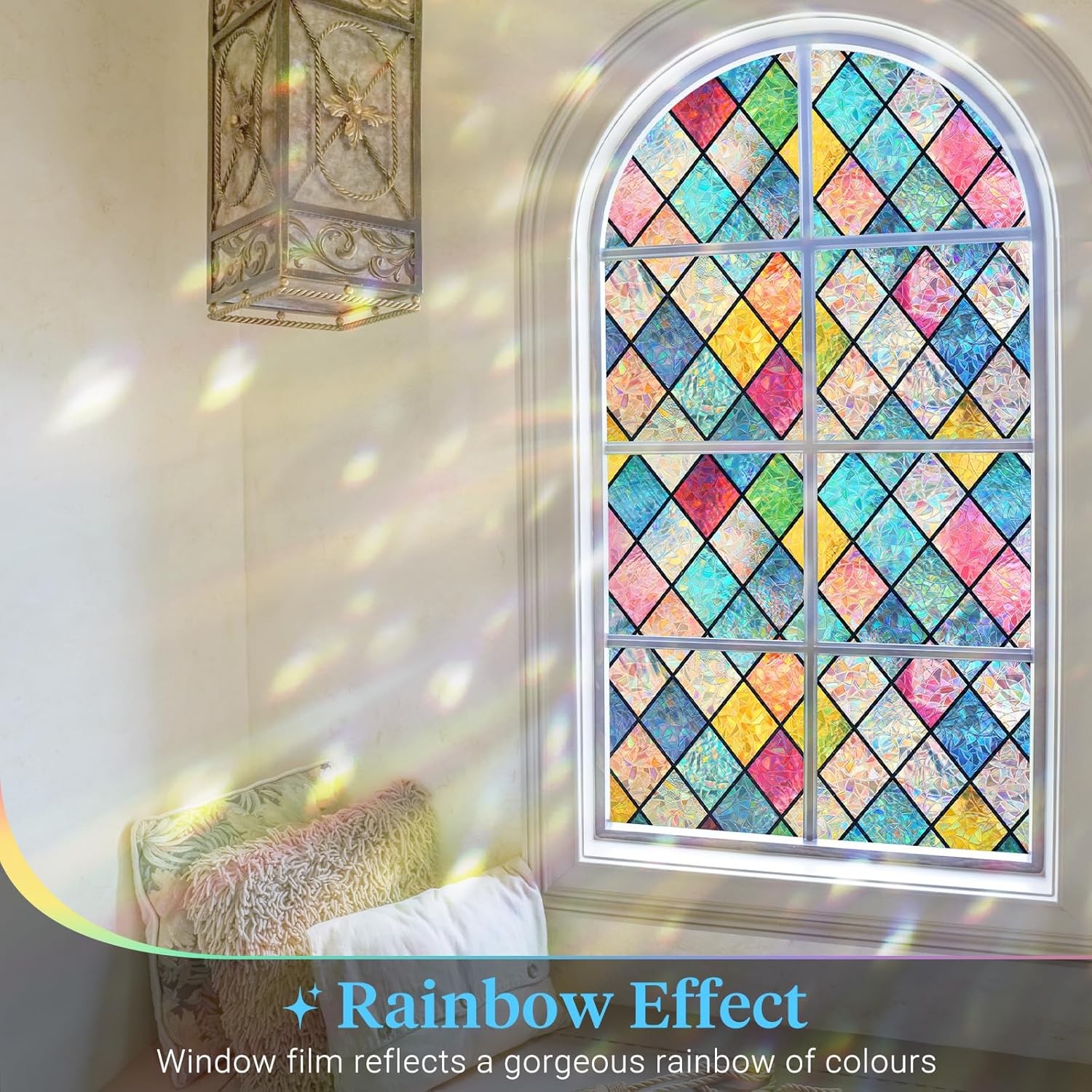 Stained Glass Window Privacy Film 17.5×78.7 Rainbow