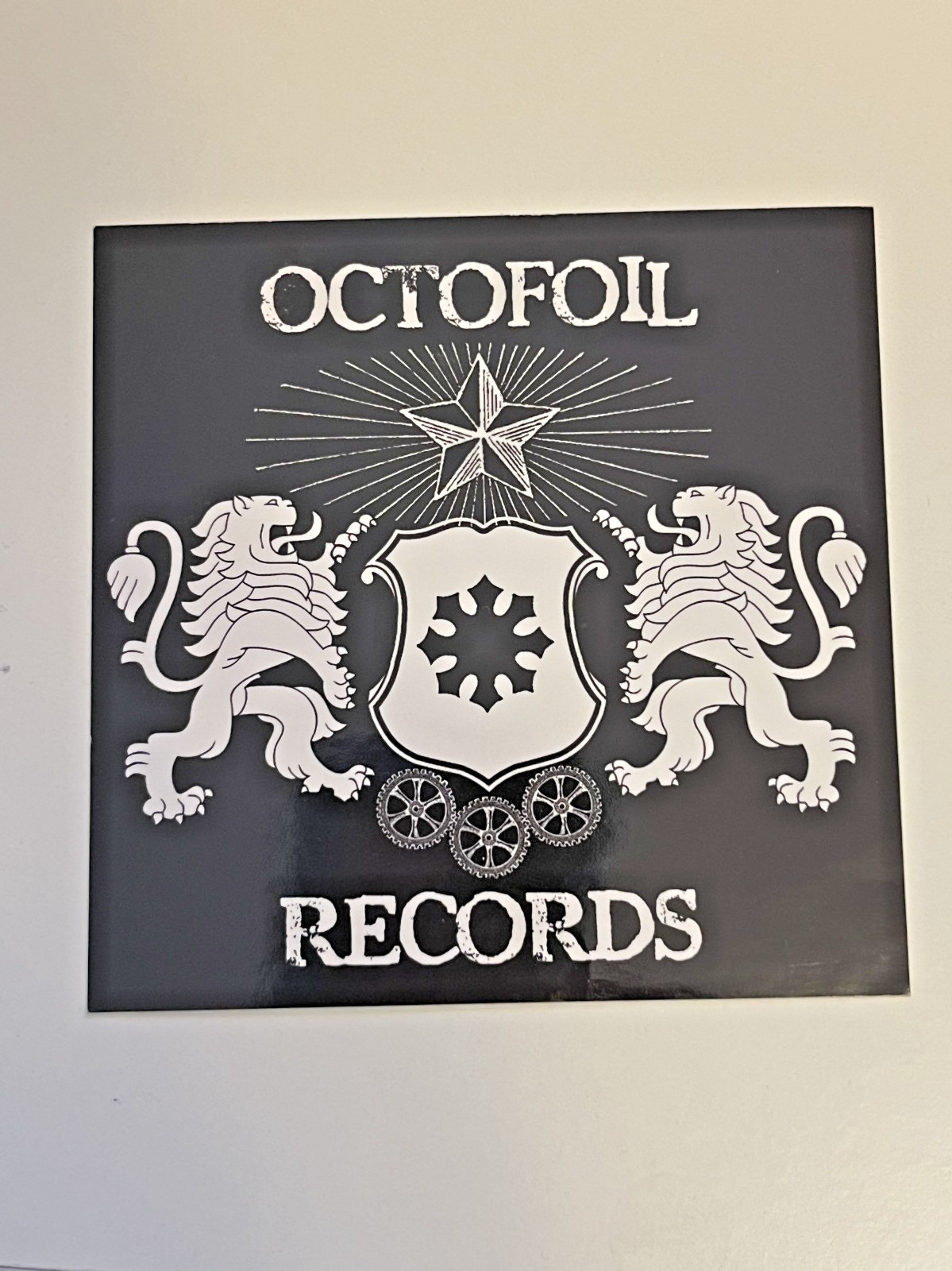 Octofoil Records Black & White Vinyl Sticker With Crest Design 4×4 Inches