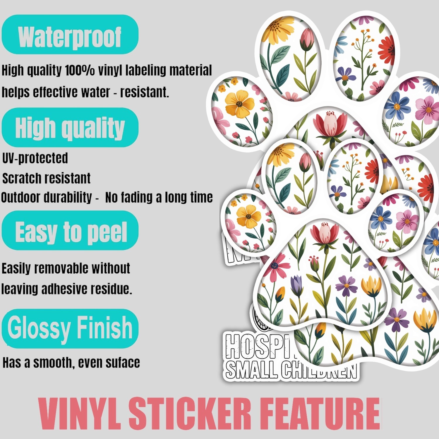 4pcs Dog Paw Floral Stickers – Cute Vinyl Decals for Dog Moms & Pet Lovers