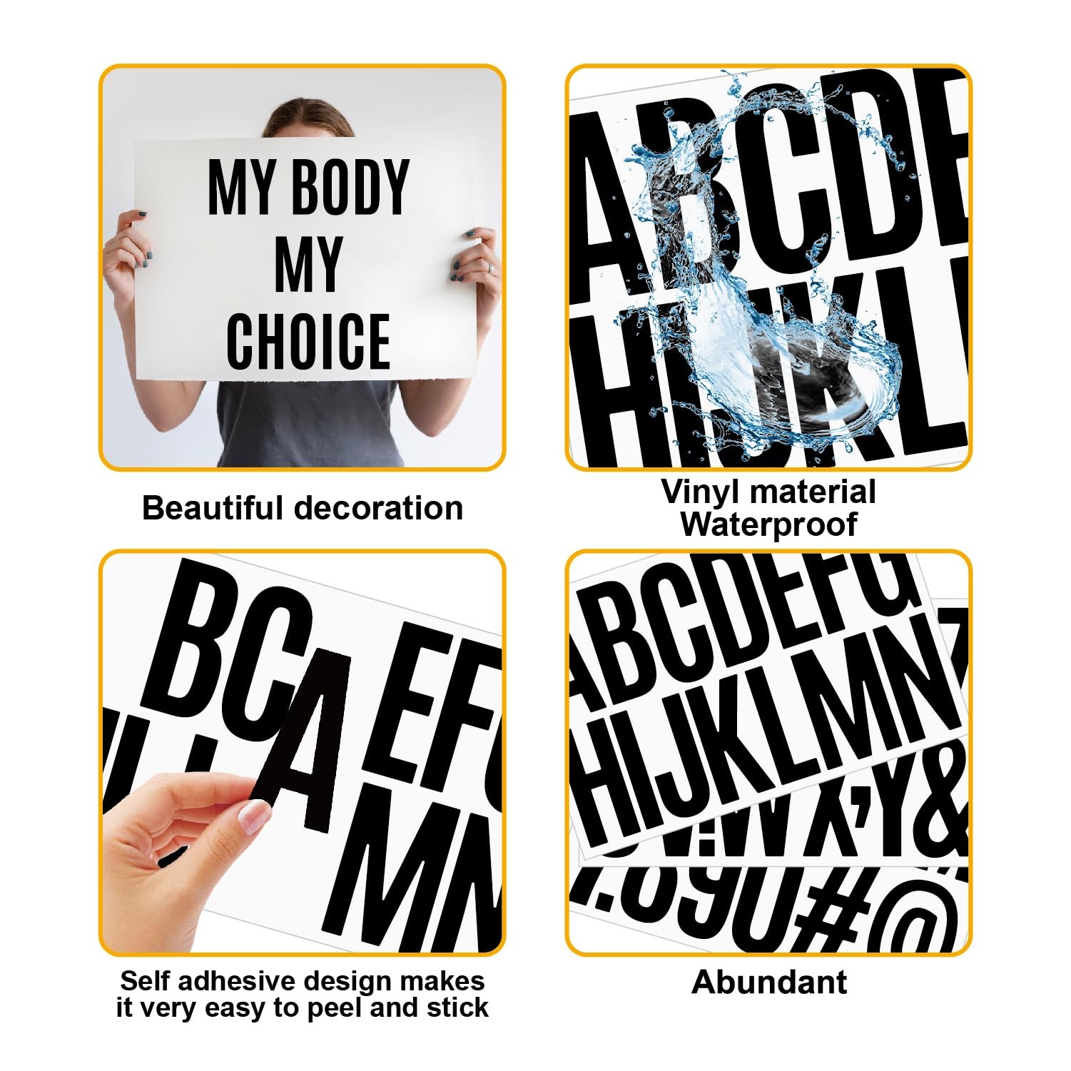 3 In Vinyl Letters Numbers,480Pcs Waterproof Stickers for Windows,Vehicles,Black
