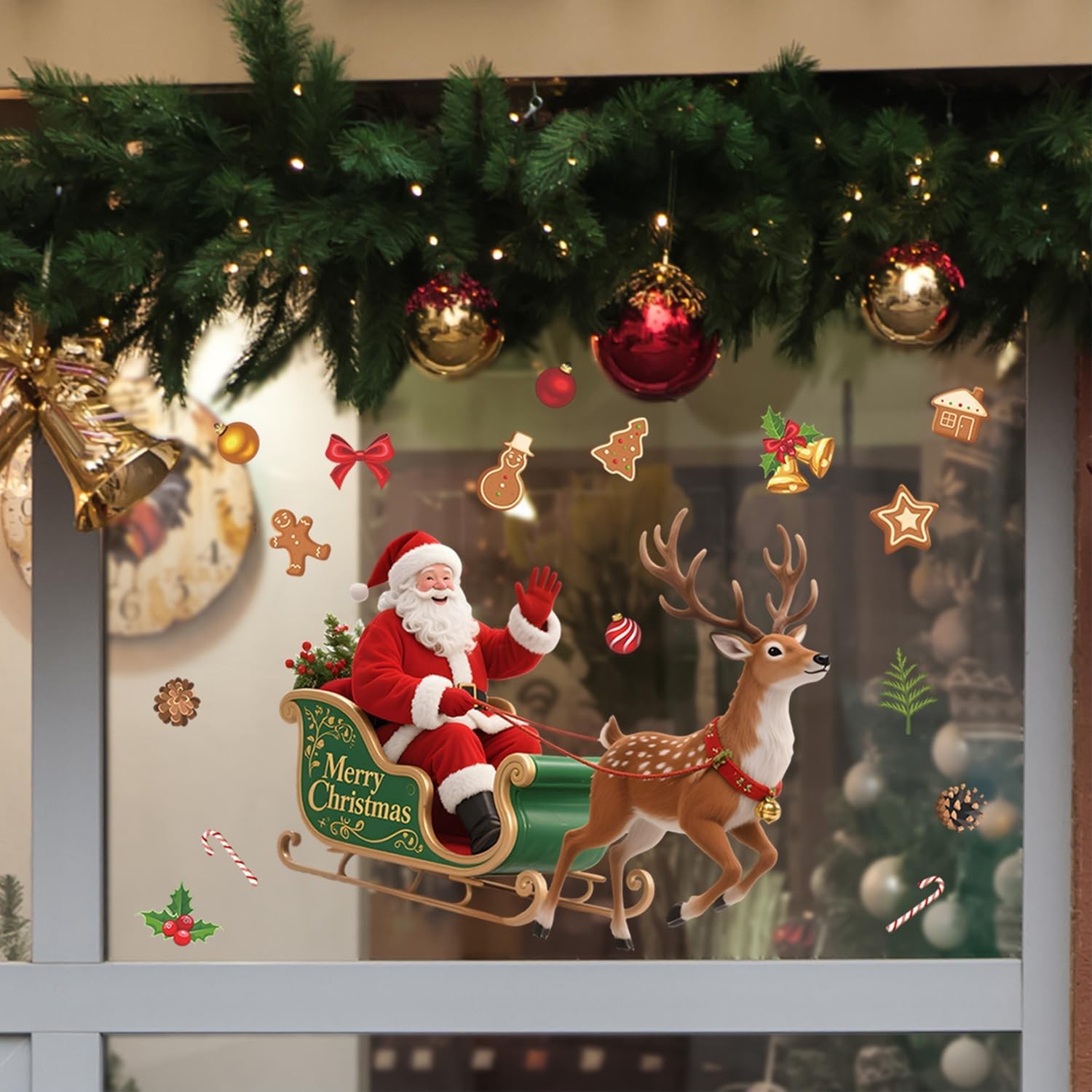 Santa Sleigh Christmas Wall Decals | Peel and Stick Holiday Decorations with …