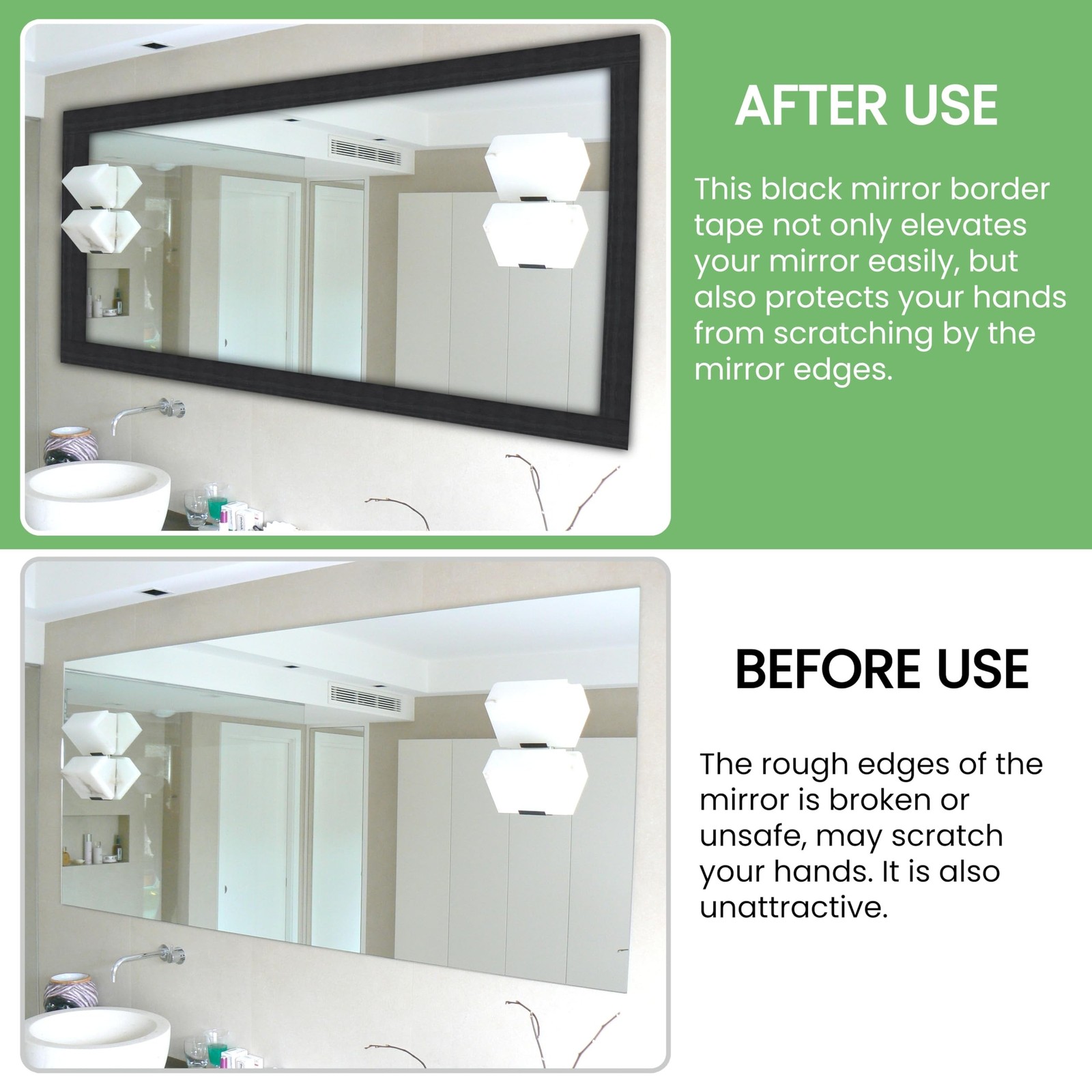 10M Black Mirror Border Wood Grain Wallpaper Bathroom Mirror Border Tape Remo…