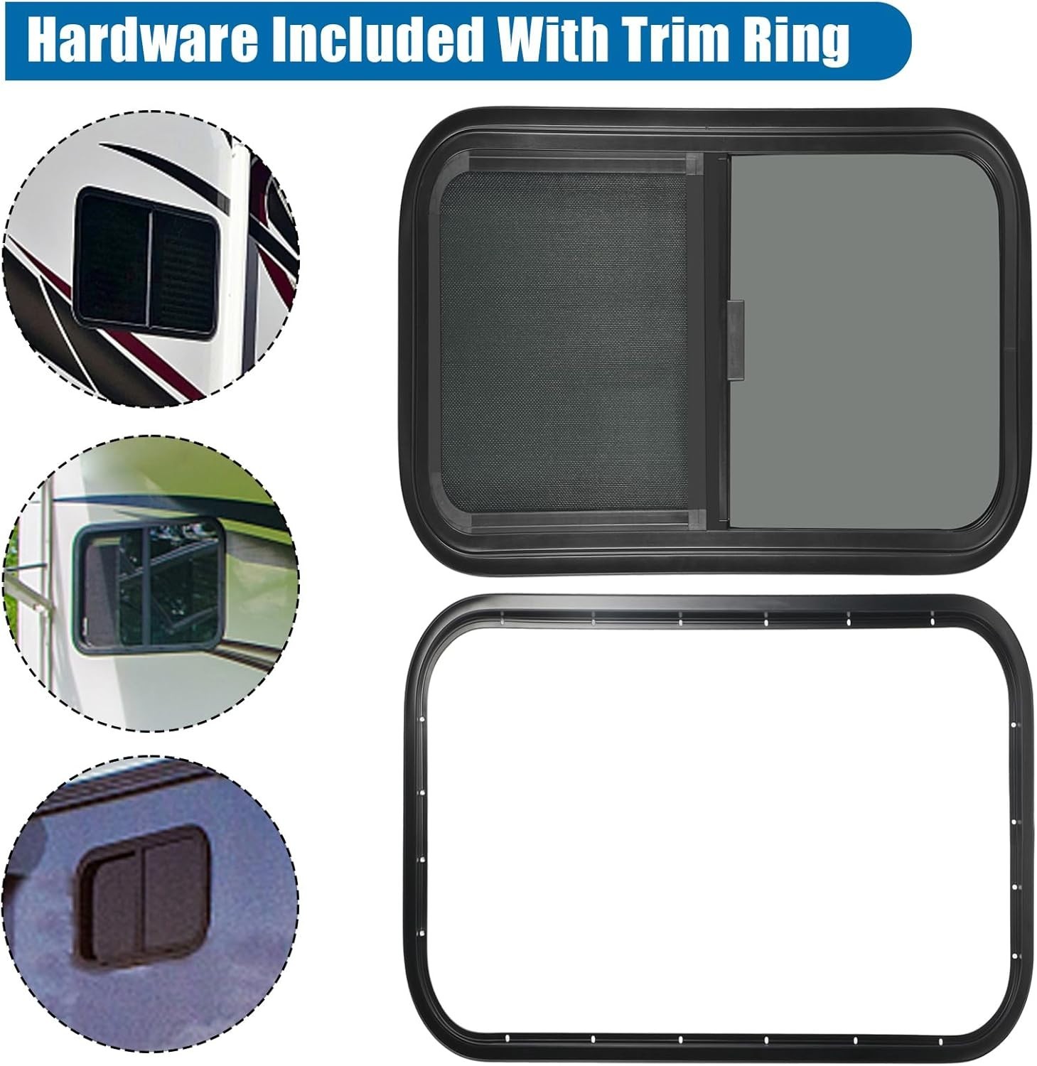 Horizontal RV Windows- 24" W x 20" H – Tinted Sliding RV Window with Net